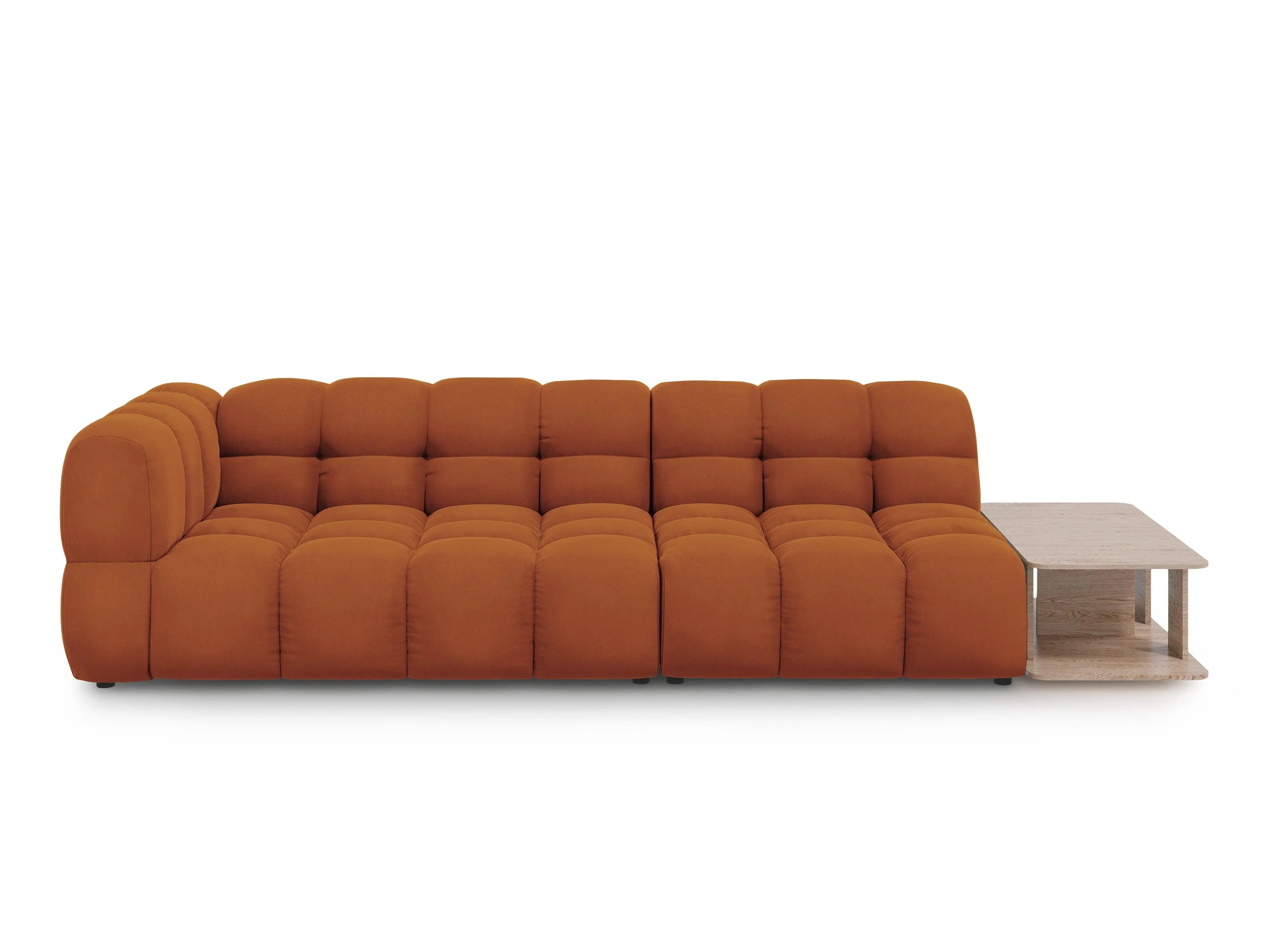 Sofa aksamitna prawostronna 4-osobowa otwarta ze stolikiem SKY terracotta – Cosmopolitan Design