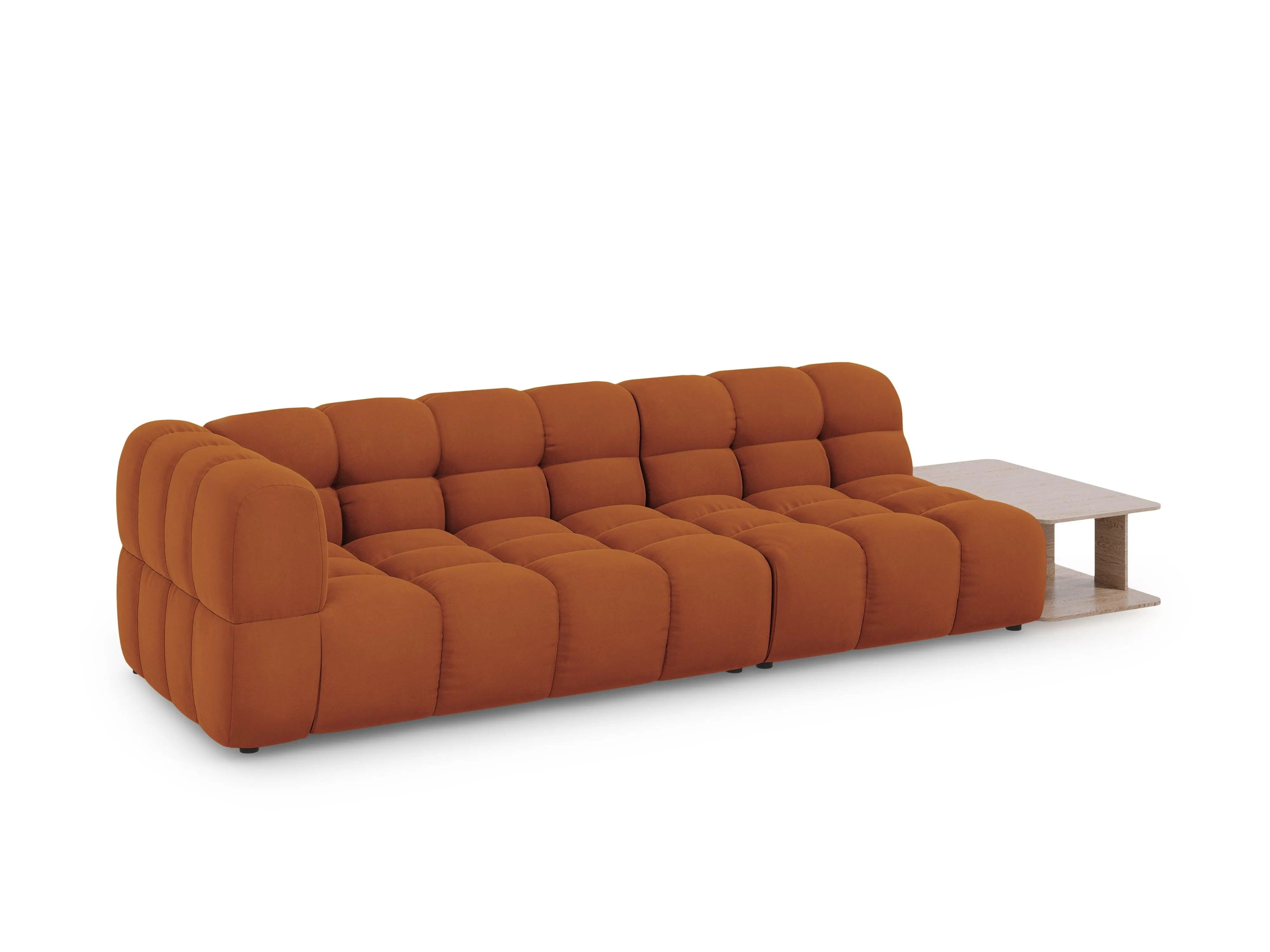 Kanapa aksamitna prawostronna 4-osobowa otwarta ze stolikiem SKY terracotta – Cosmopolitan Design