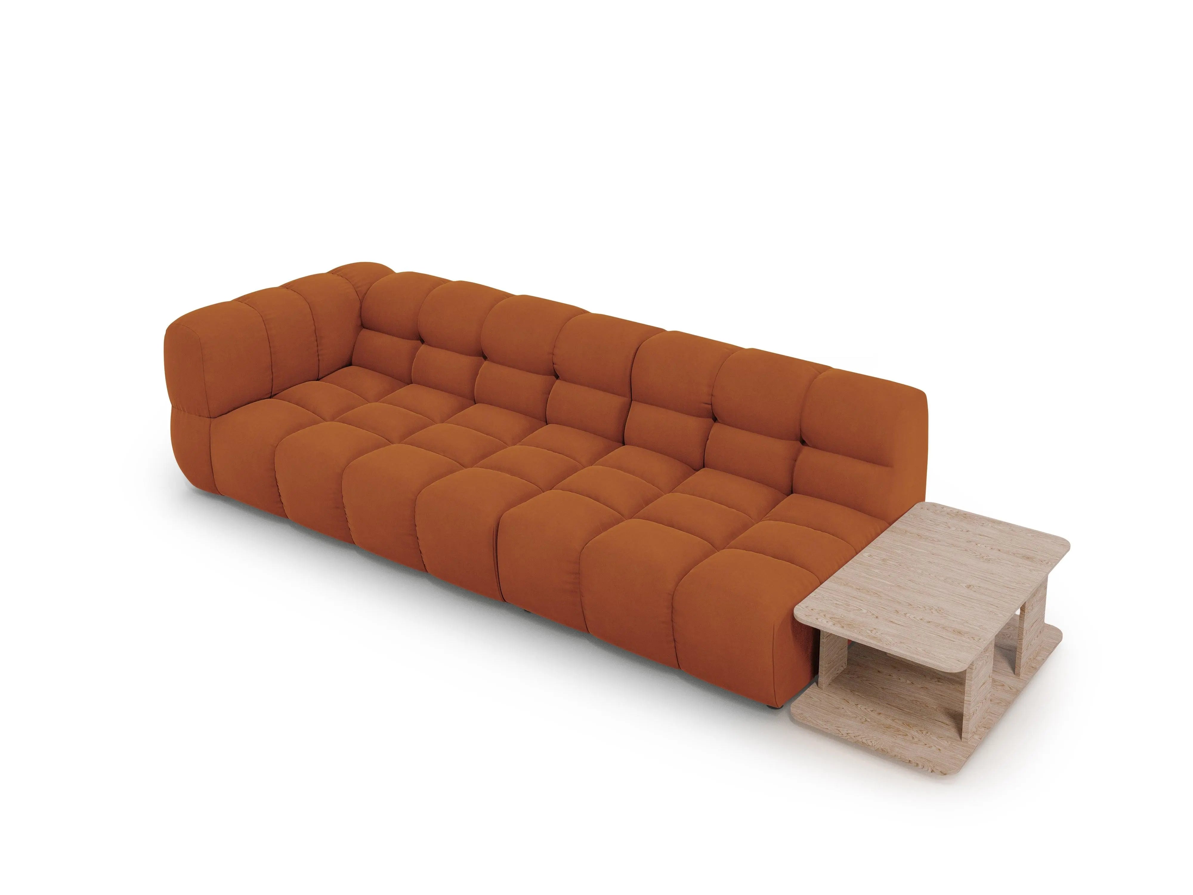 Sofa aksamitna prawostronna 4-osobowa otwarta ze stolikiem SKY terracotta – welur