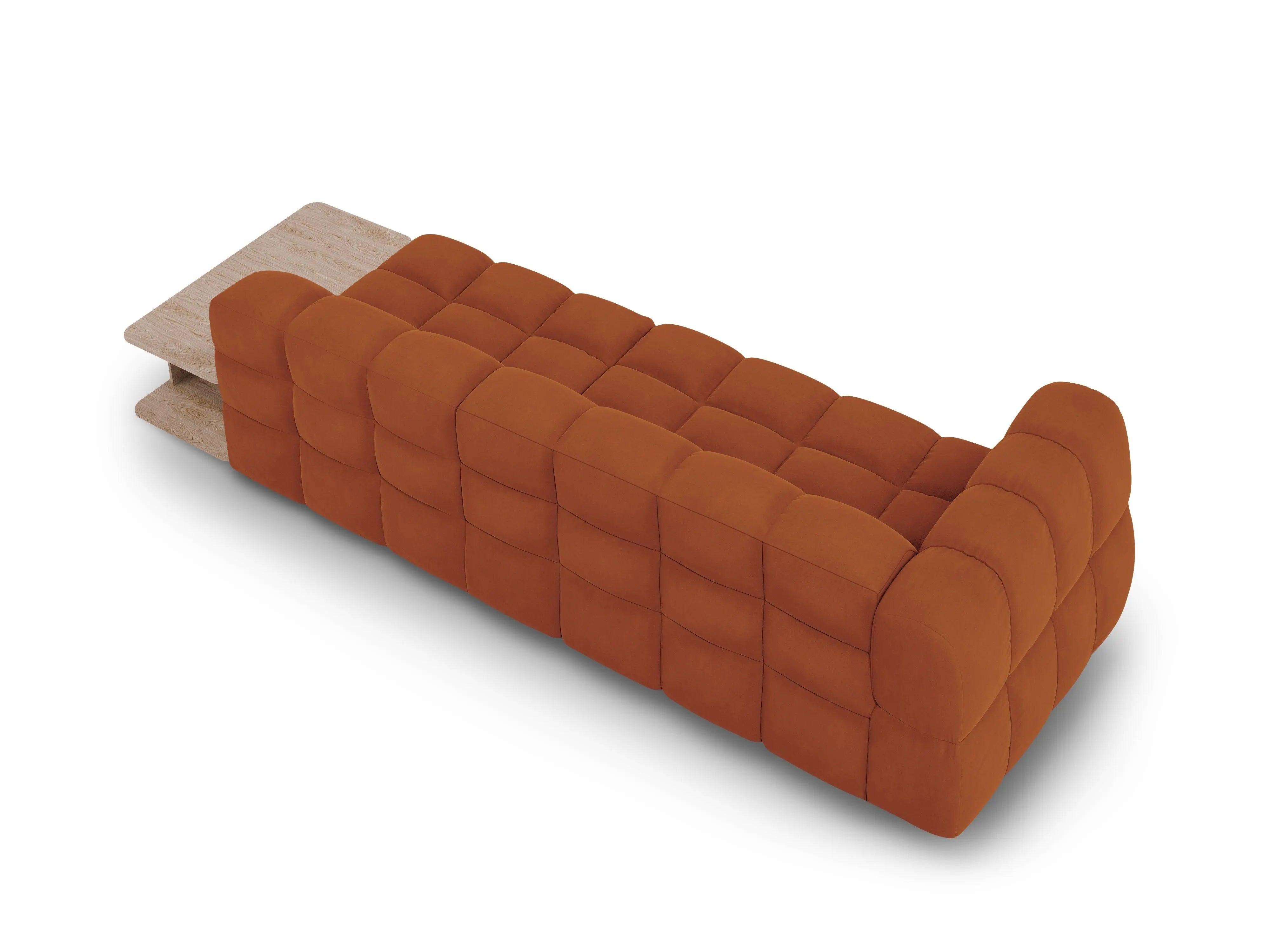 Sofa aksamitna prawostronna 4-osobowa otwarta ze stolikiem SKY terracotta do salonu – Cosmopolitan Design