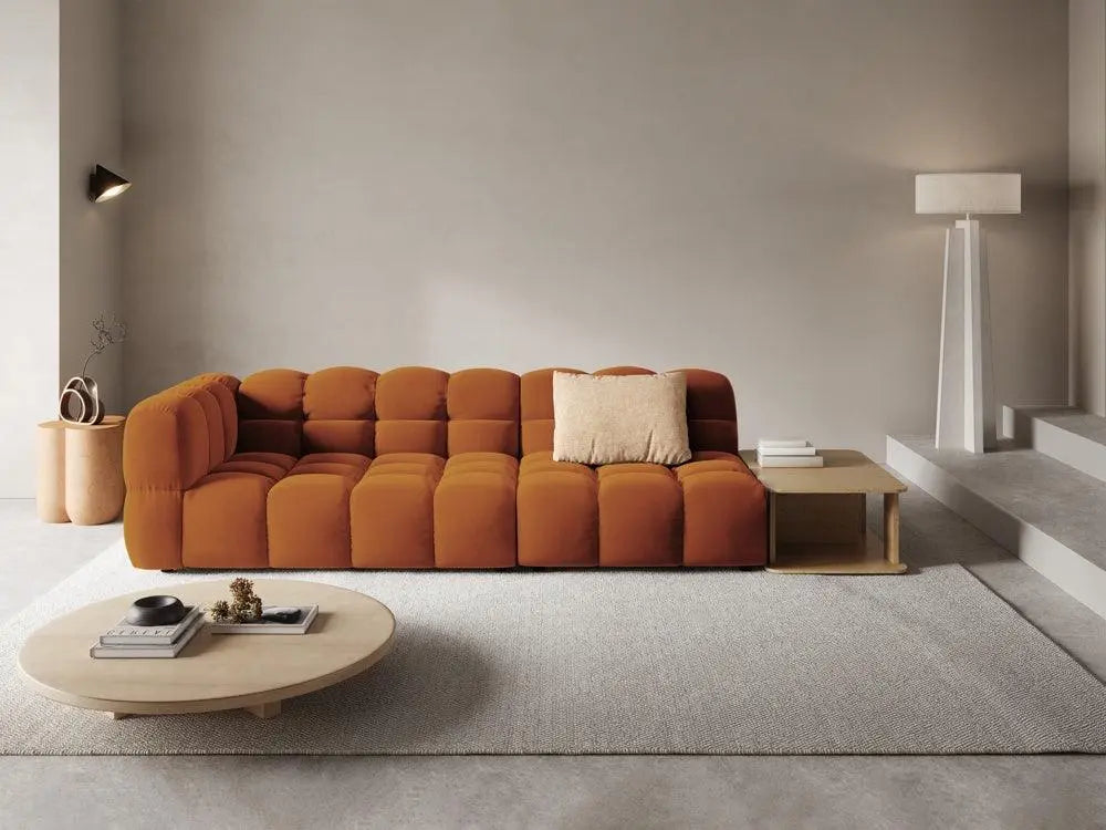 Sofa aksamitna prawostronna 4-osobowa otwarta ze stolikiem SKY terracotta do salonu