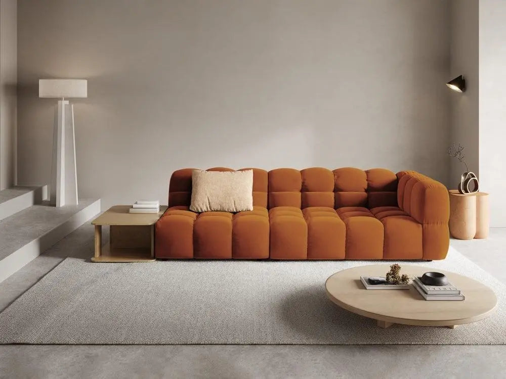 Sofa aksamitna lewostronna 4-osobowa otwarta ze stolikiem SKY terracotta do salonu