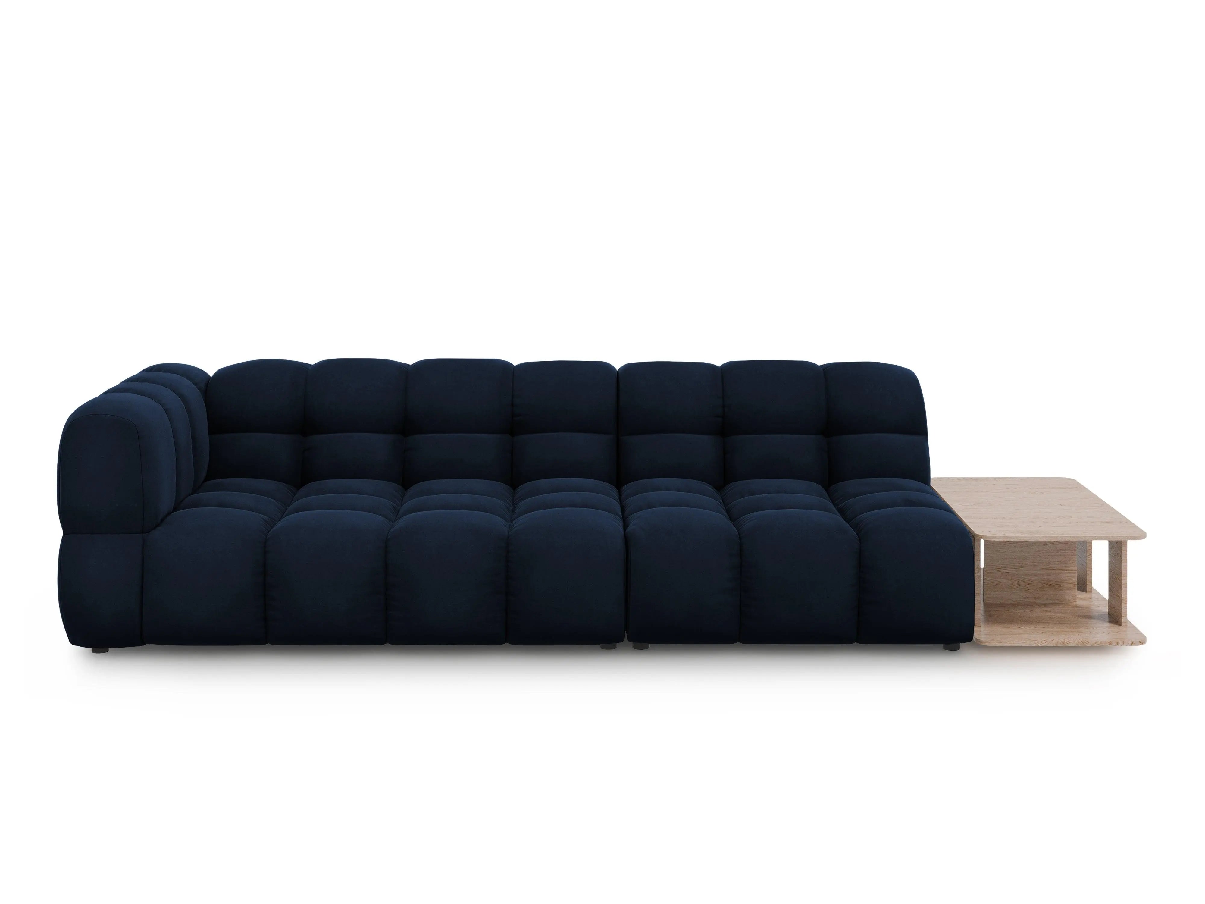 Sofa aksamitna prawostronna 4-osobowa otwarta ze stolikiem SKY granat królewski – Cosmopolitan Design