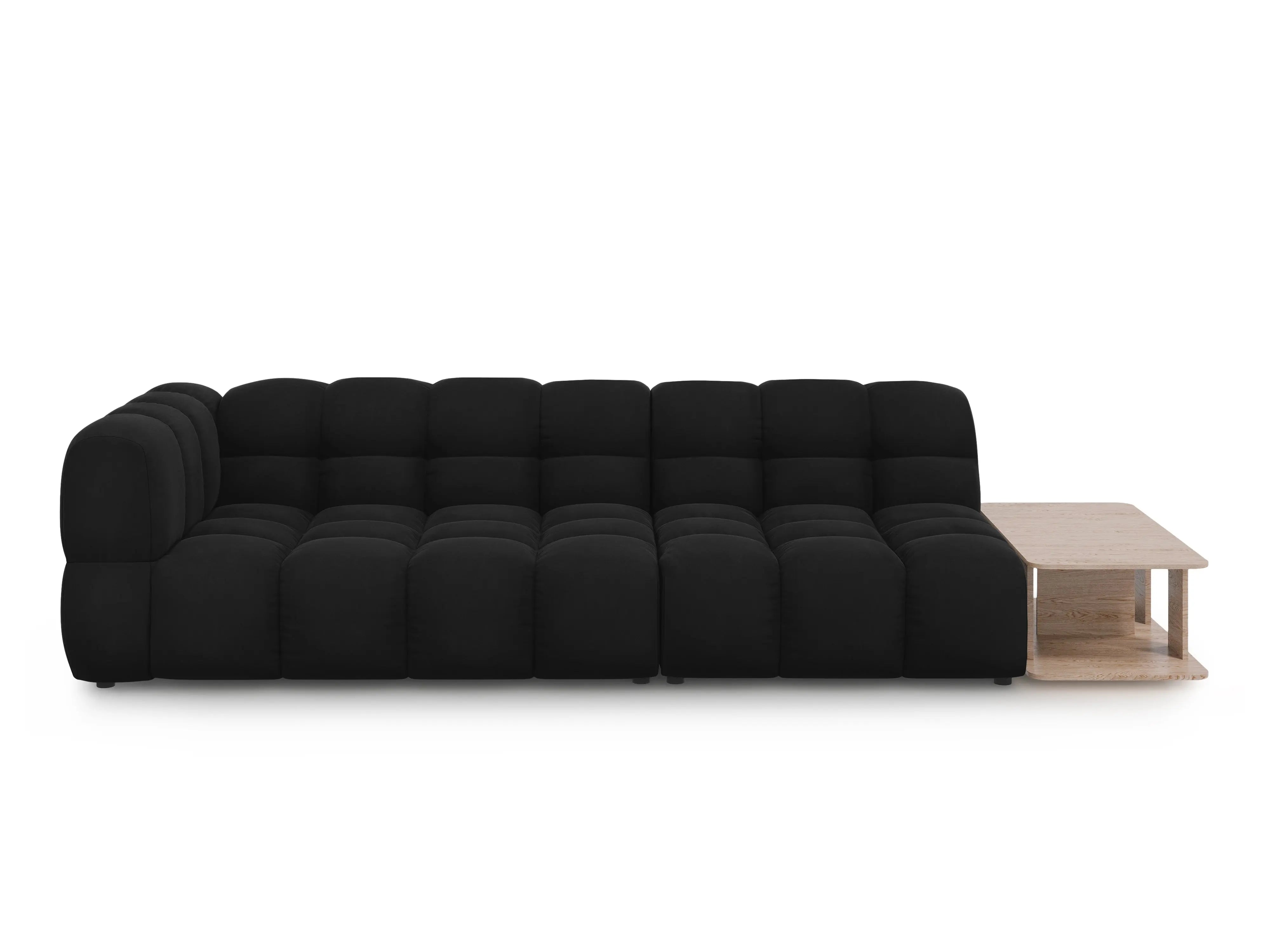 Sofa aksamitna prawostronna 4-osobowa otwarta ze stolikiem SKY czarny – Cosmopolitan Design