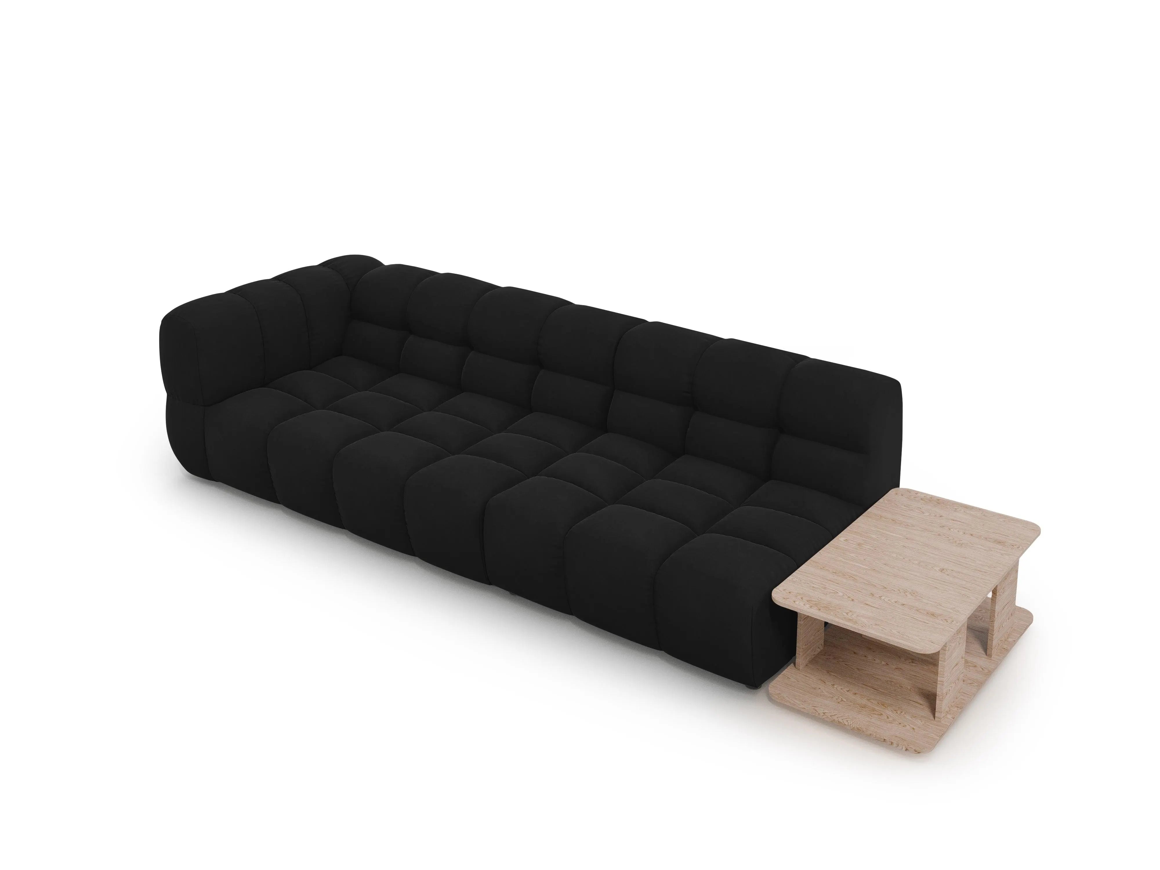 Sofa aksamitna prawostronna 4-osobowa otwarta ze stolikiem SKY czarny – welur