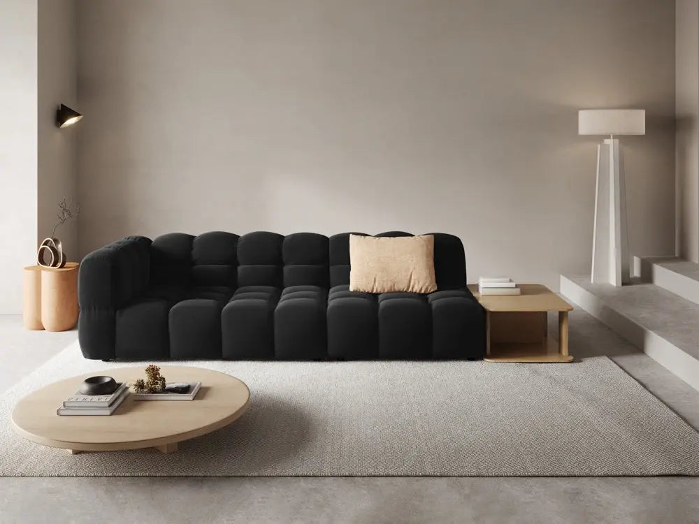Sofa aksamitna prawostronna 4-osobowa otwarta ze stolikiem SKY czarny do salonu