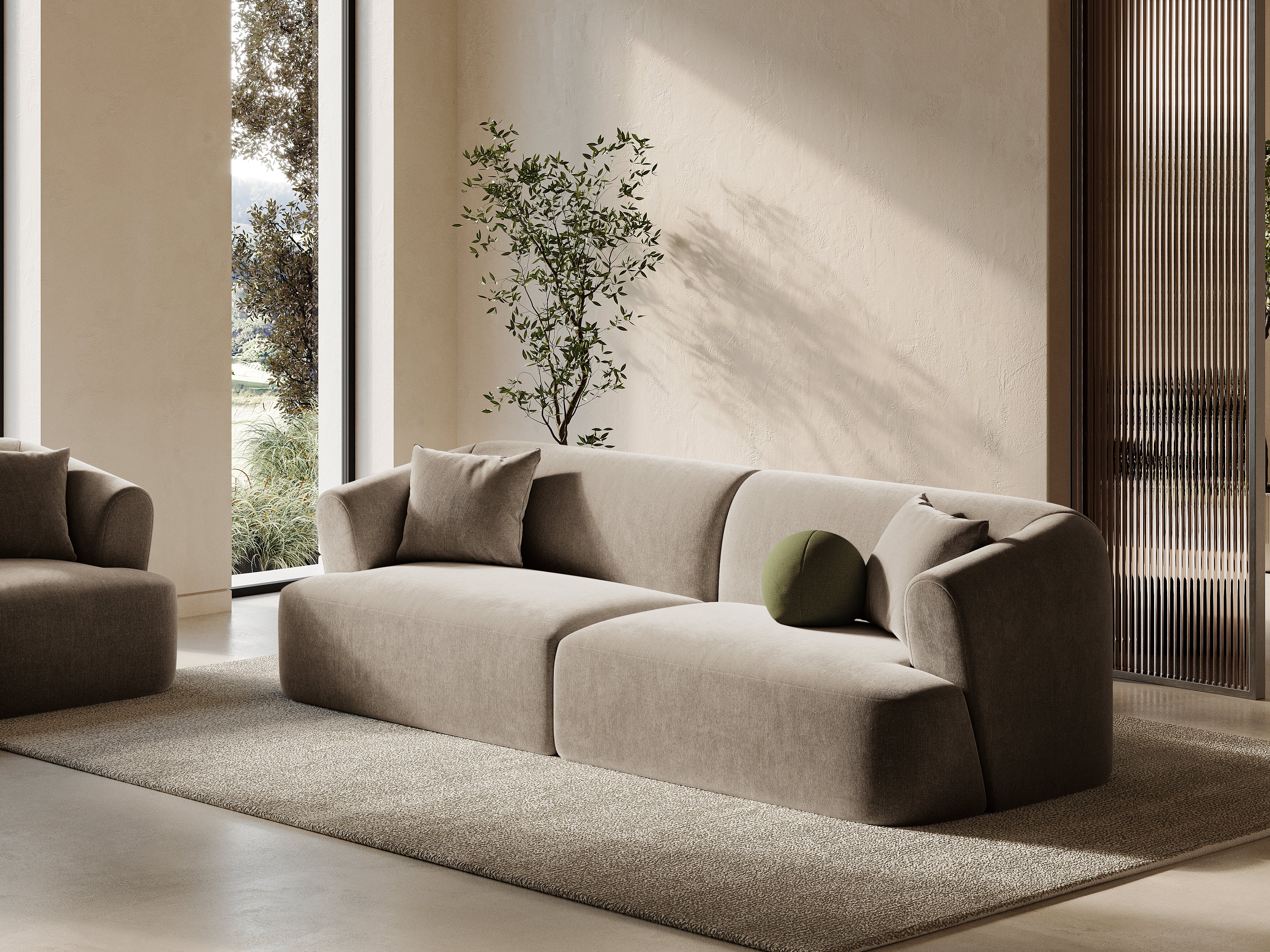 Sofa sametová 4-osobová CAMPI tmavě béžová