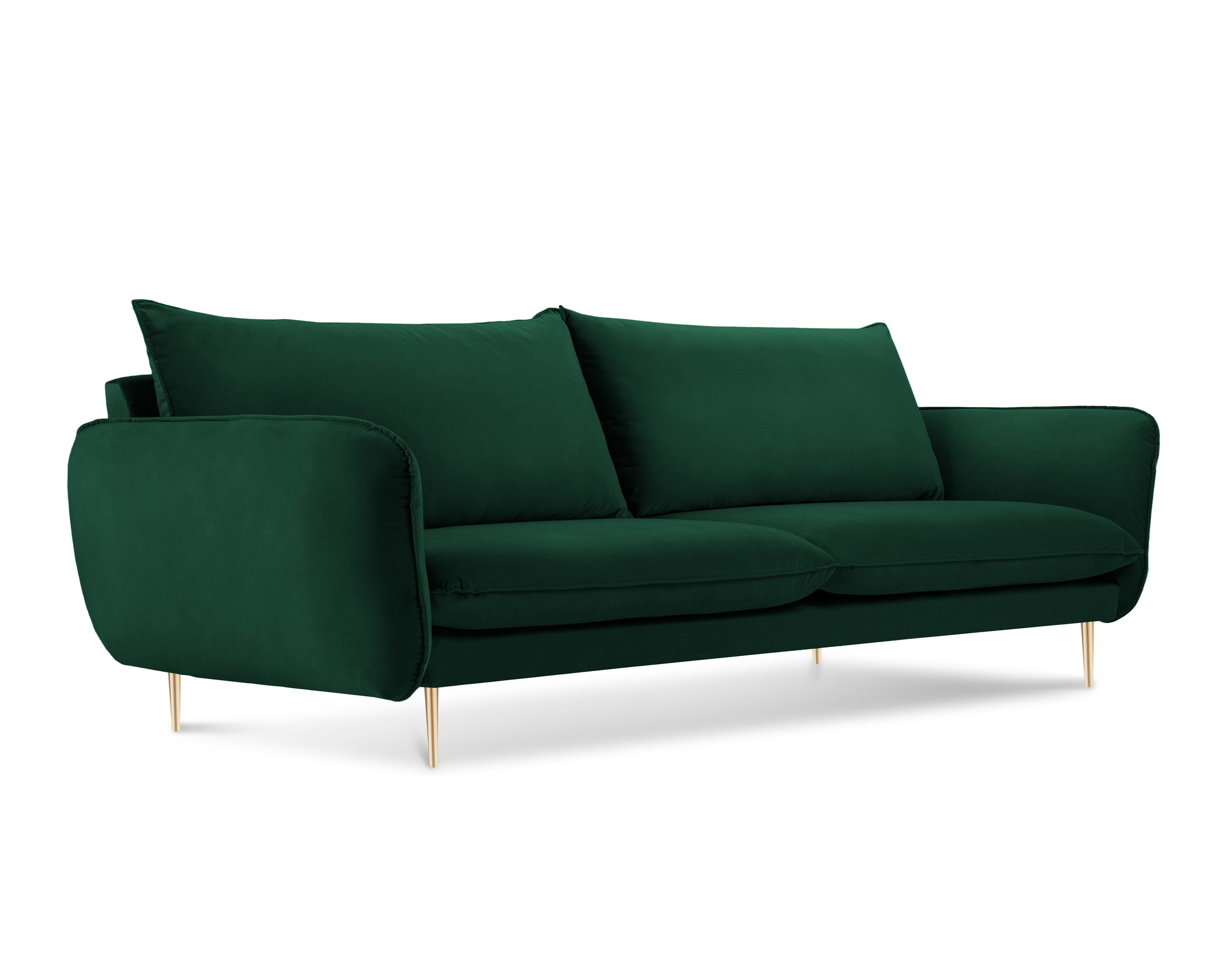 Sofa sametová 4-osobová VIENNA lahvově zelená se zlatým podstavcem