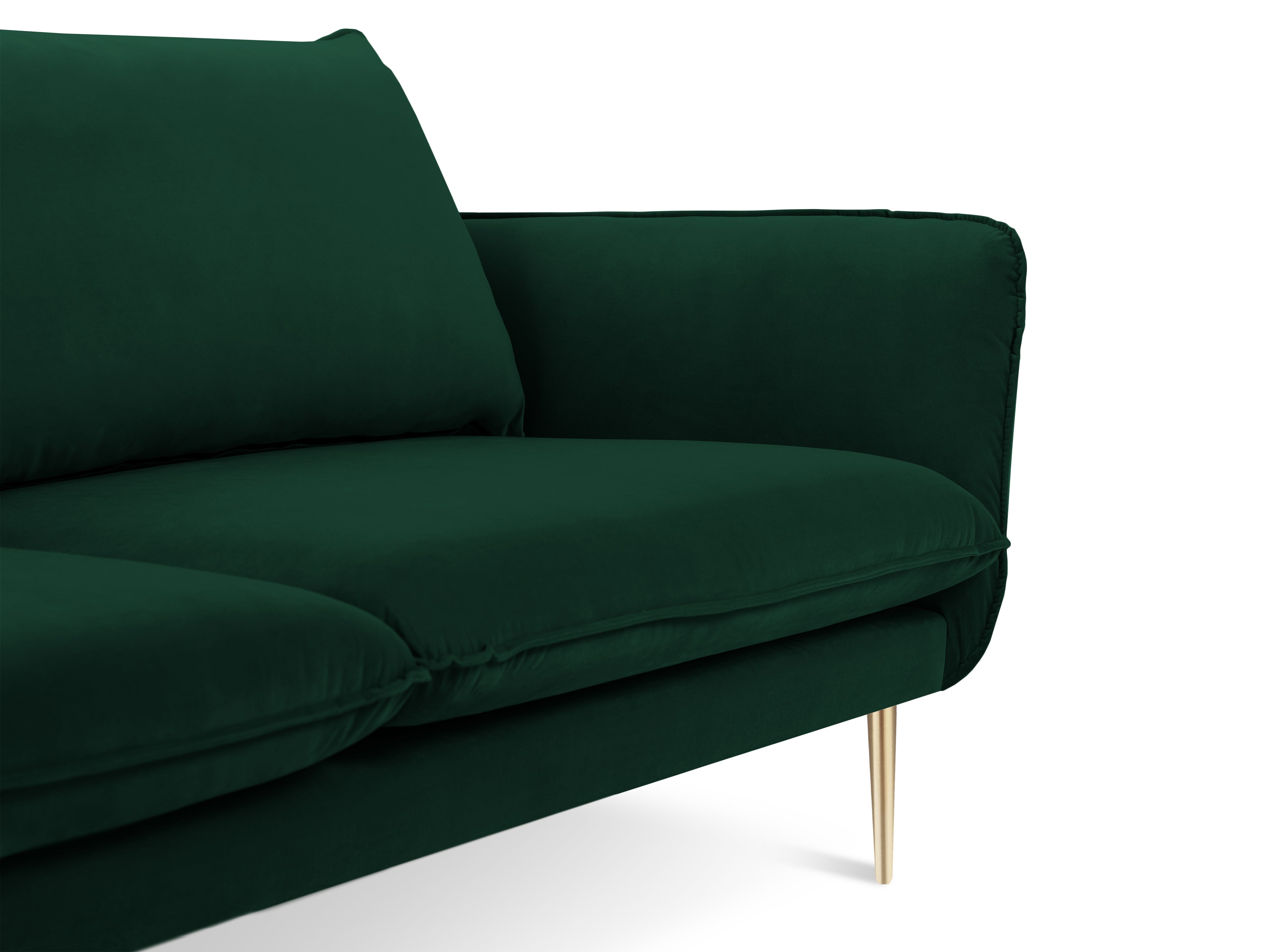 Sofa sametová 4-osobová VIENNA lahvově zelená se zlatým podstavcem