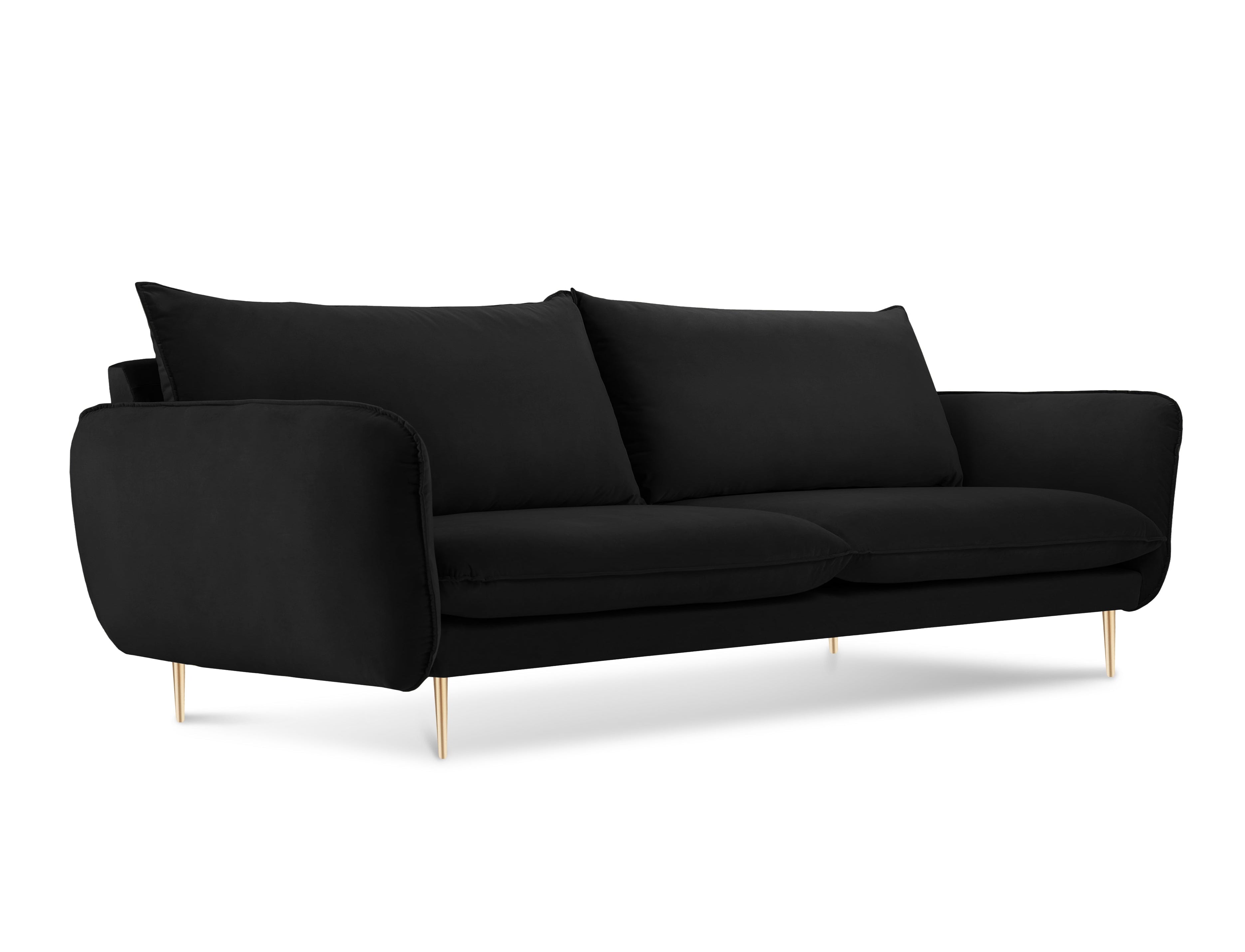 Sofa sametová 4-osobová VIENNA černá se zlatým podstavcem