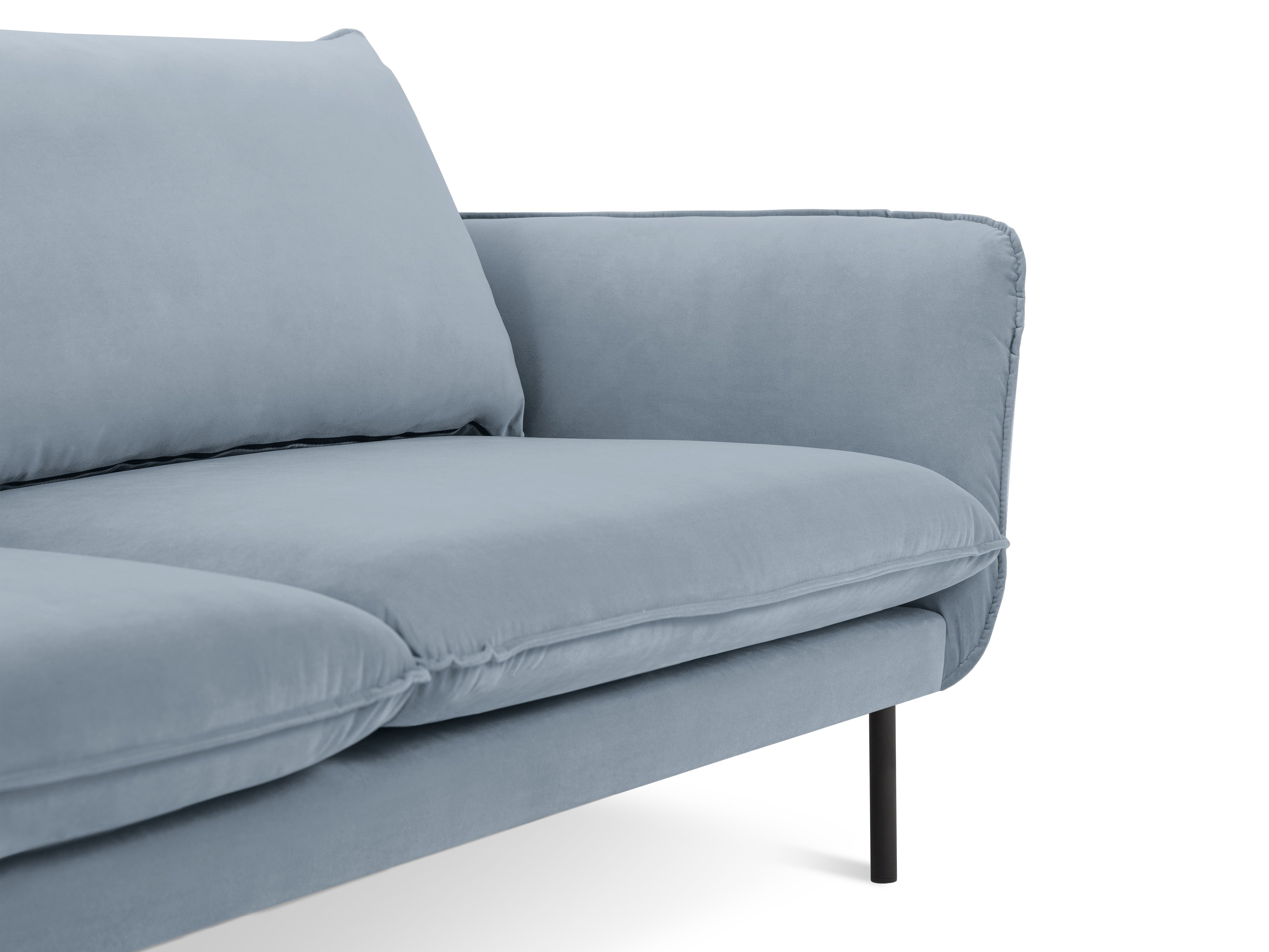Velvet sofa for 4 people VIENNA light blue with black base