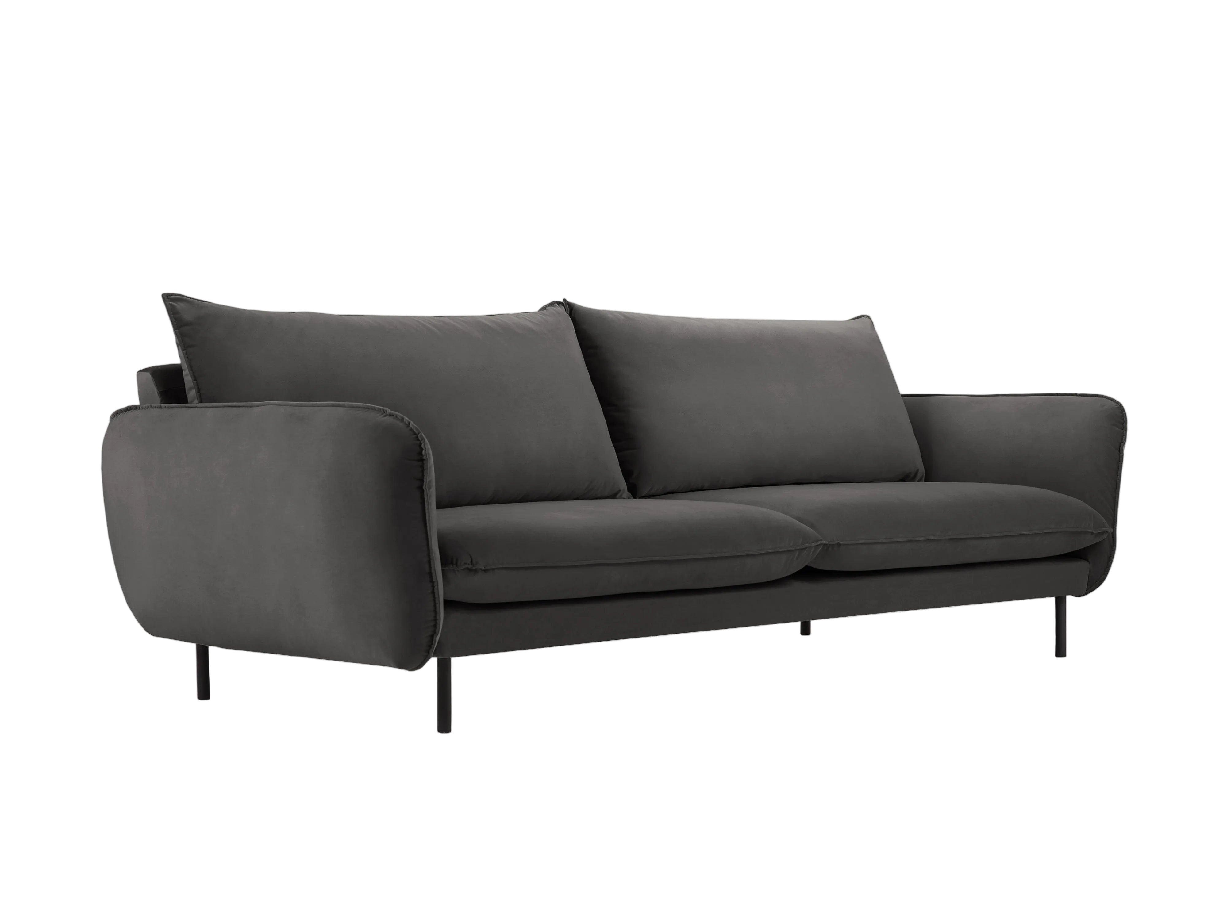 Sofa sametová 4-osobová VIENNA tmavě šedá s černým podstavcem