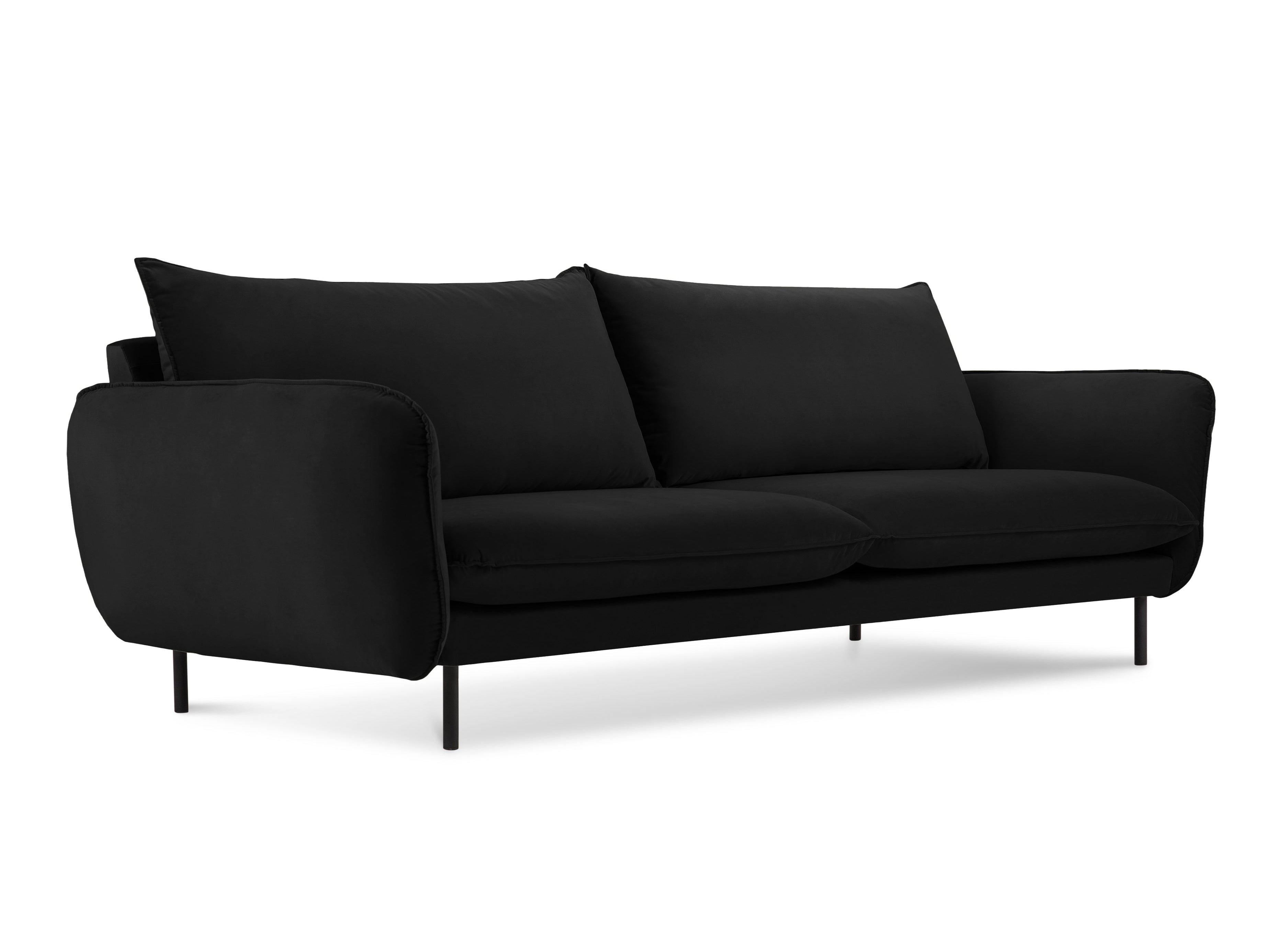 Sofa sametová 4-osobová VIENNA černá s černým podstavcem