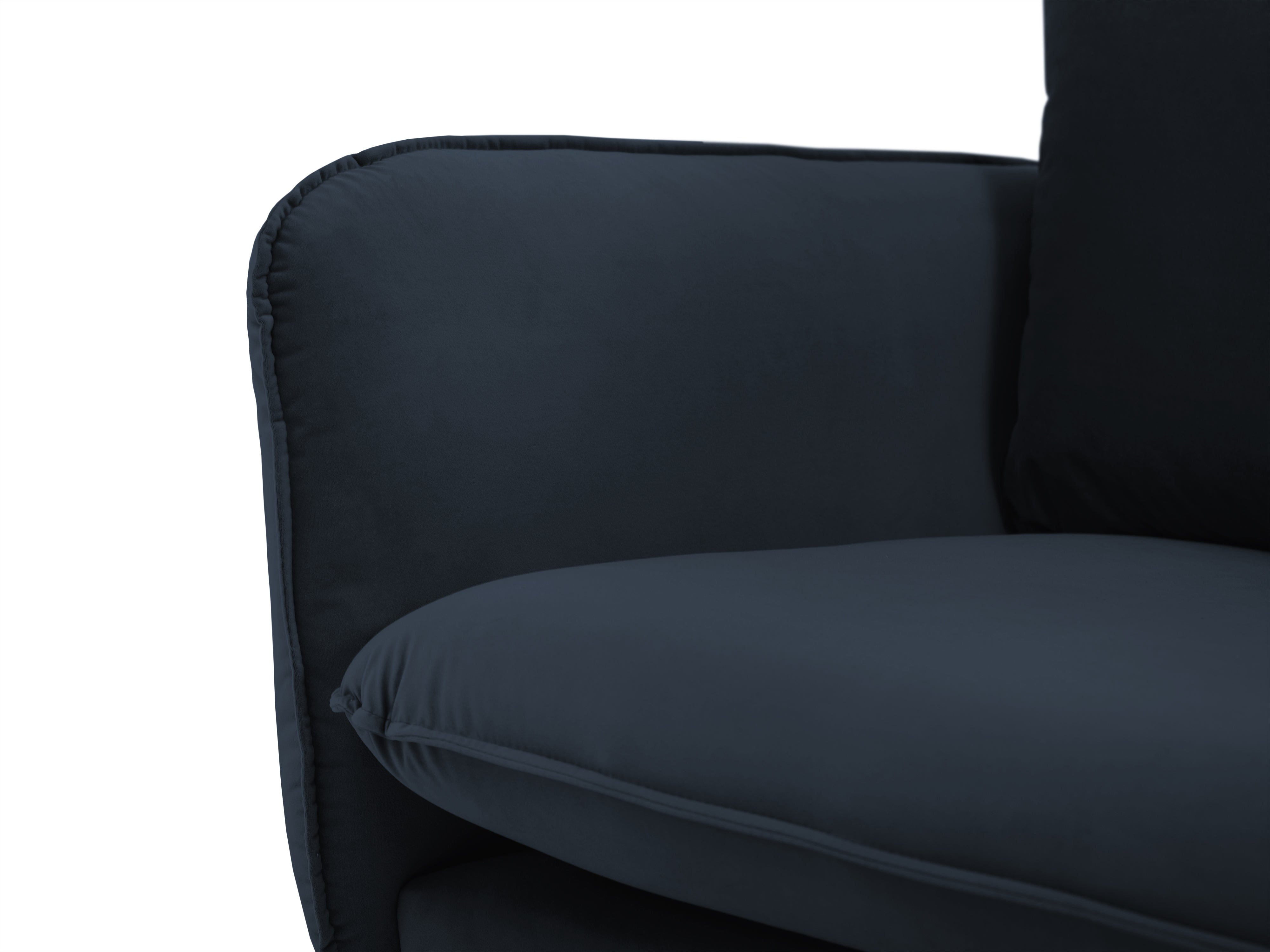 Sofa panoramatická sametová pro 6 osob VIENNA tmavě modrá s černým podstavcem