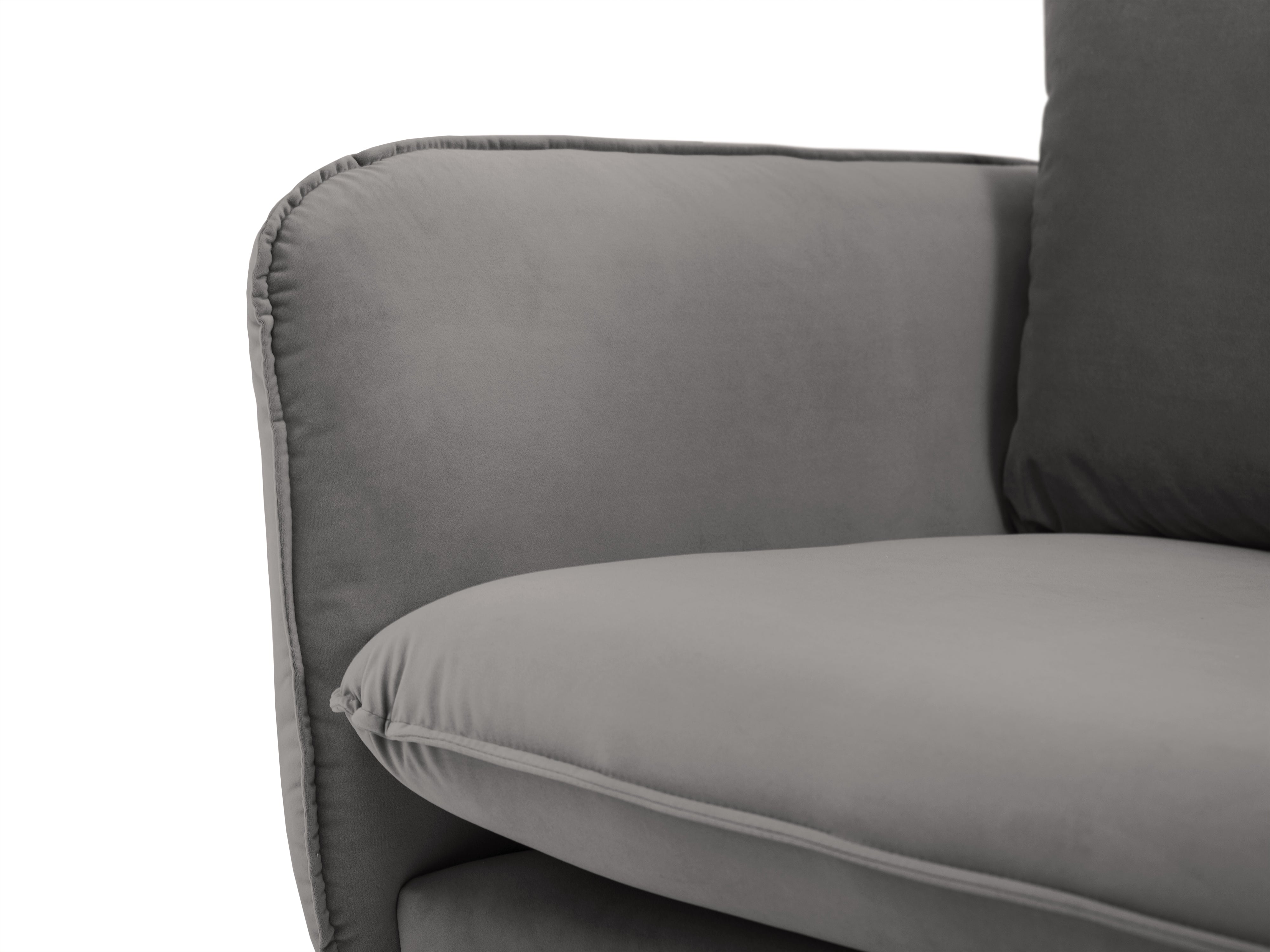 Sofa panoramatická sametová pro 6 osob VIENNA světle šedá s černým podstavcem