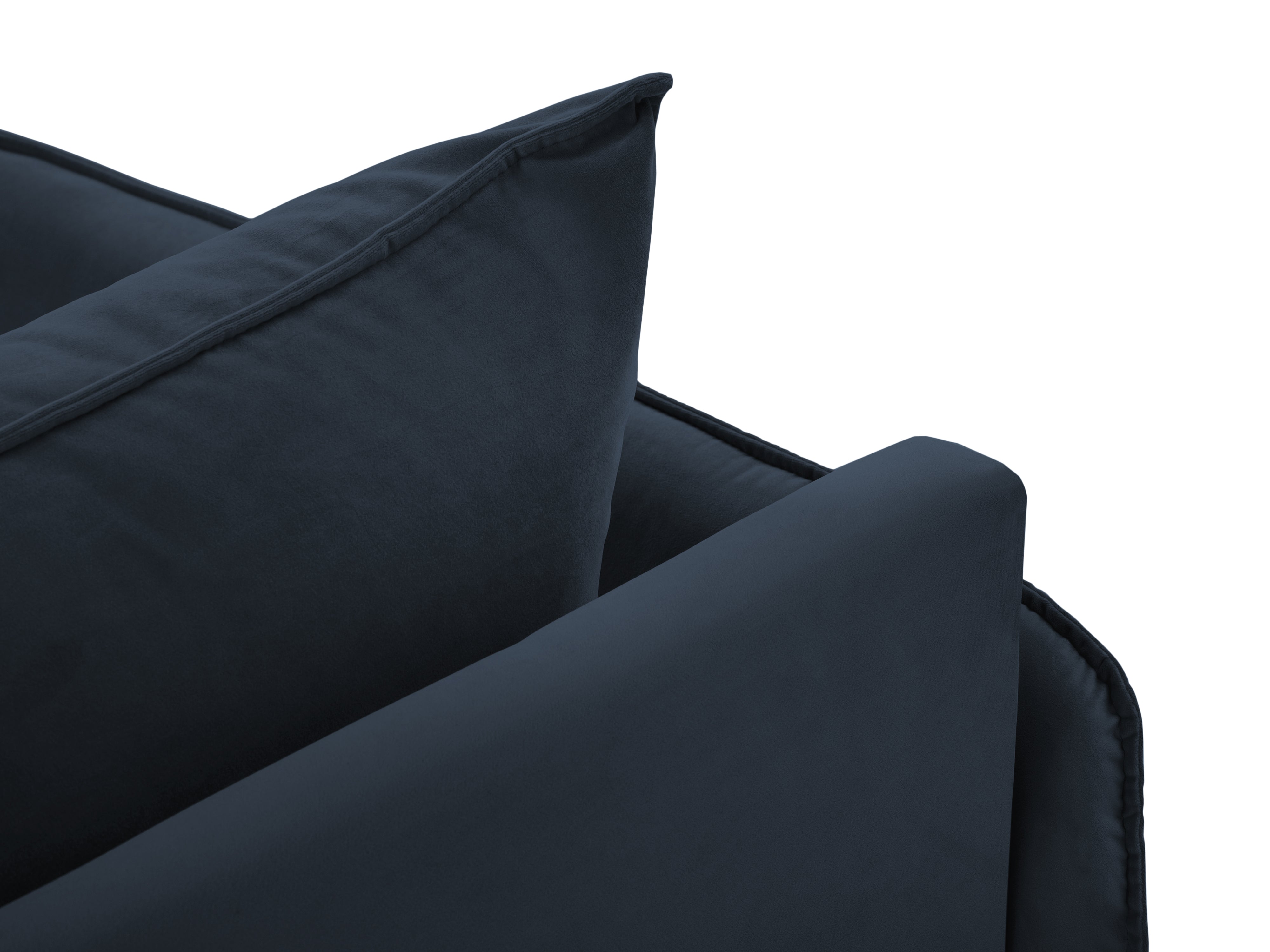 Left-facing velvet chaise longue VIENNA in dark blue with a black base
