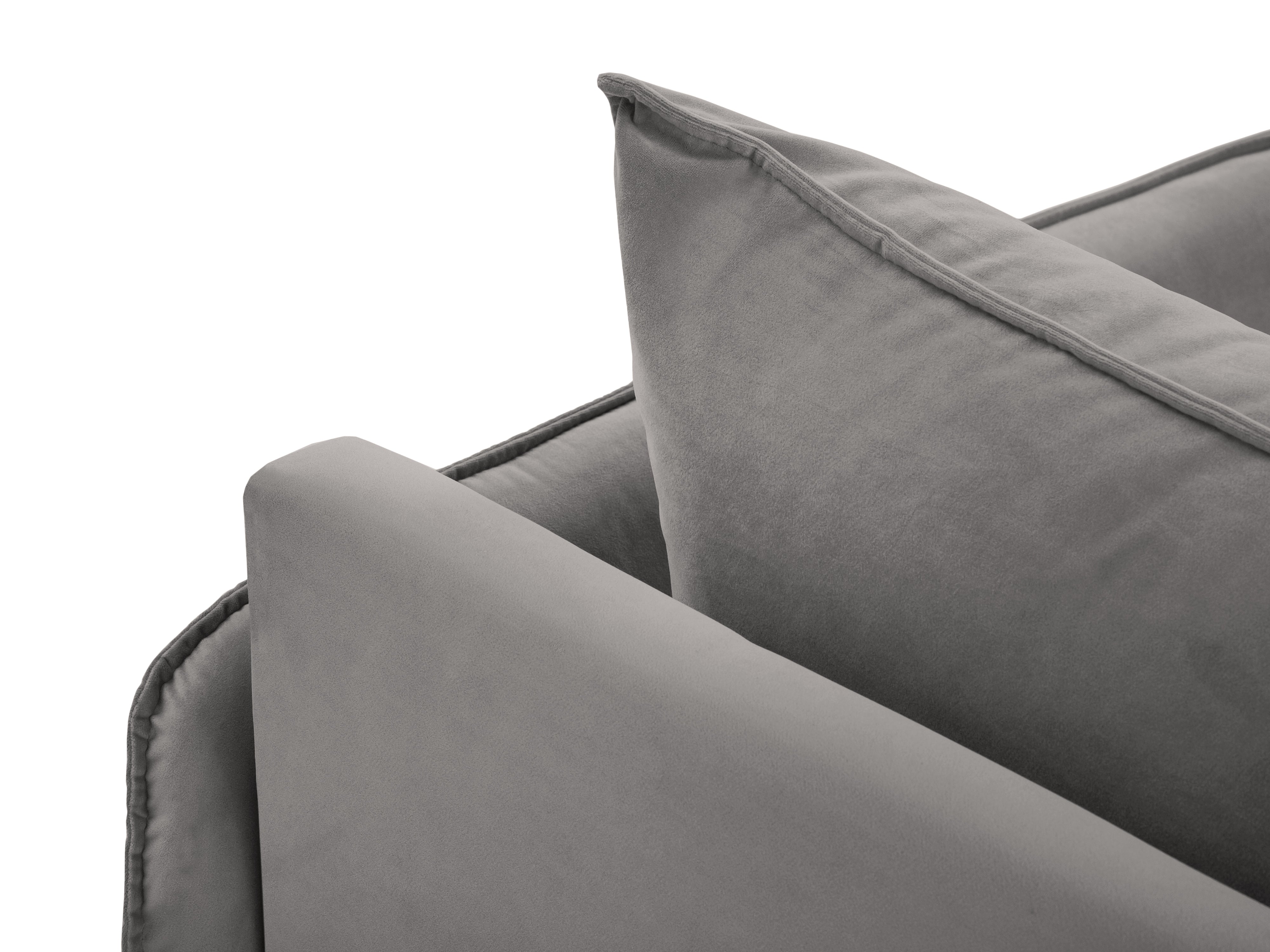 Sofa panoramatická sametová pro 6 osob VIENNA světle šedá s černým podstavcem