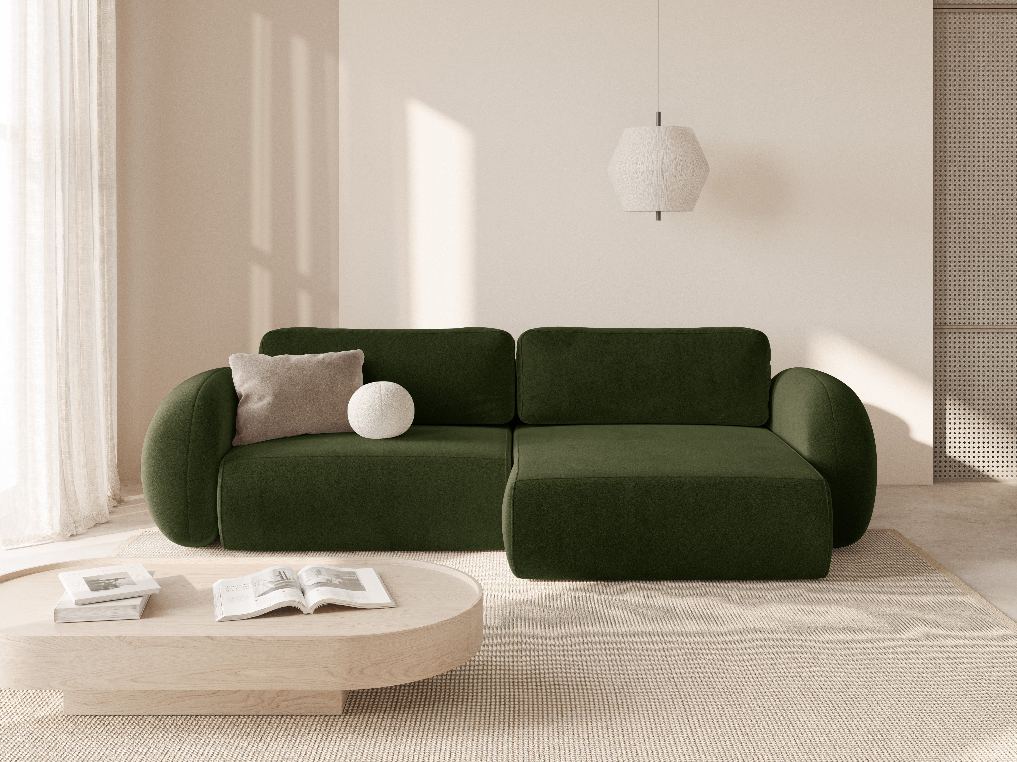 Universal velvet corner sofa with sleeping function for 4 people TONALE military green