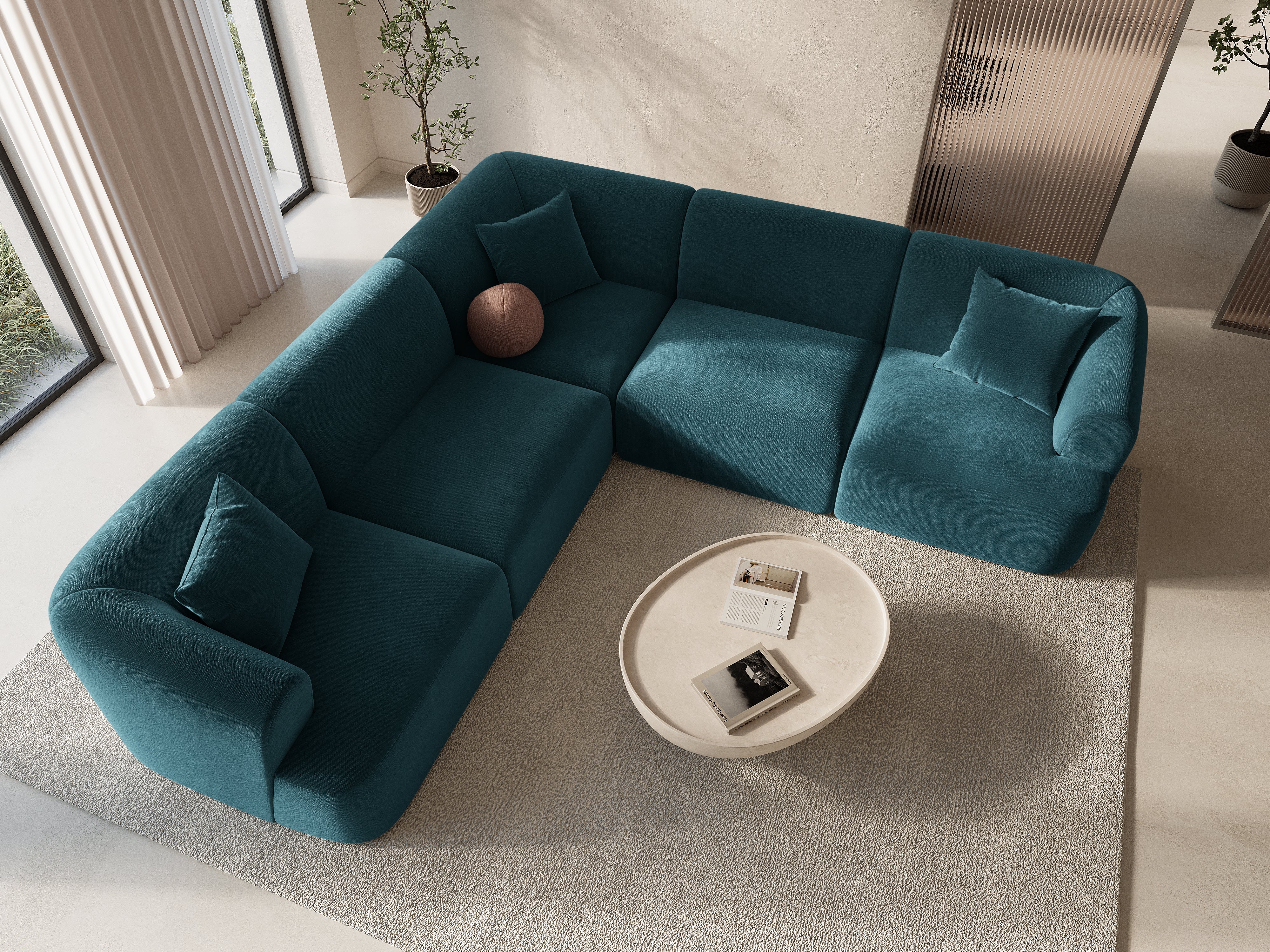 Symmetrical Velvet Corner Sofa for 4 People CAMPI Petrol