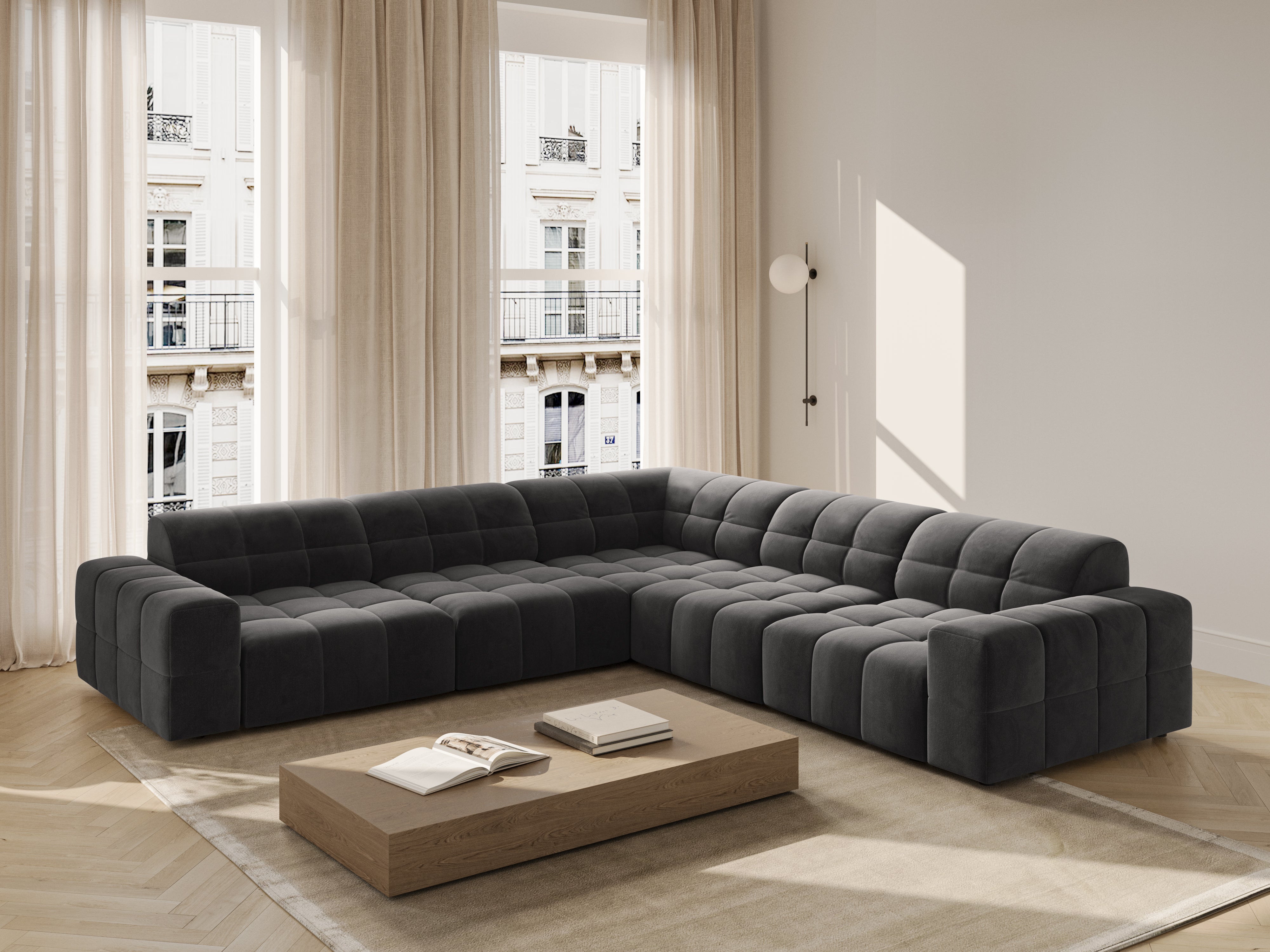Symmetrical Velvet Corner Sofa CHICAGO Dark Gray