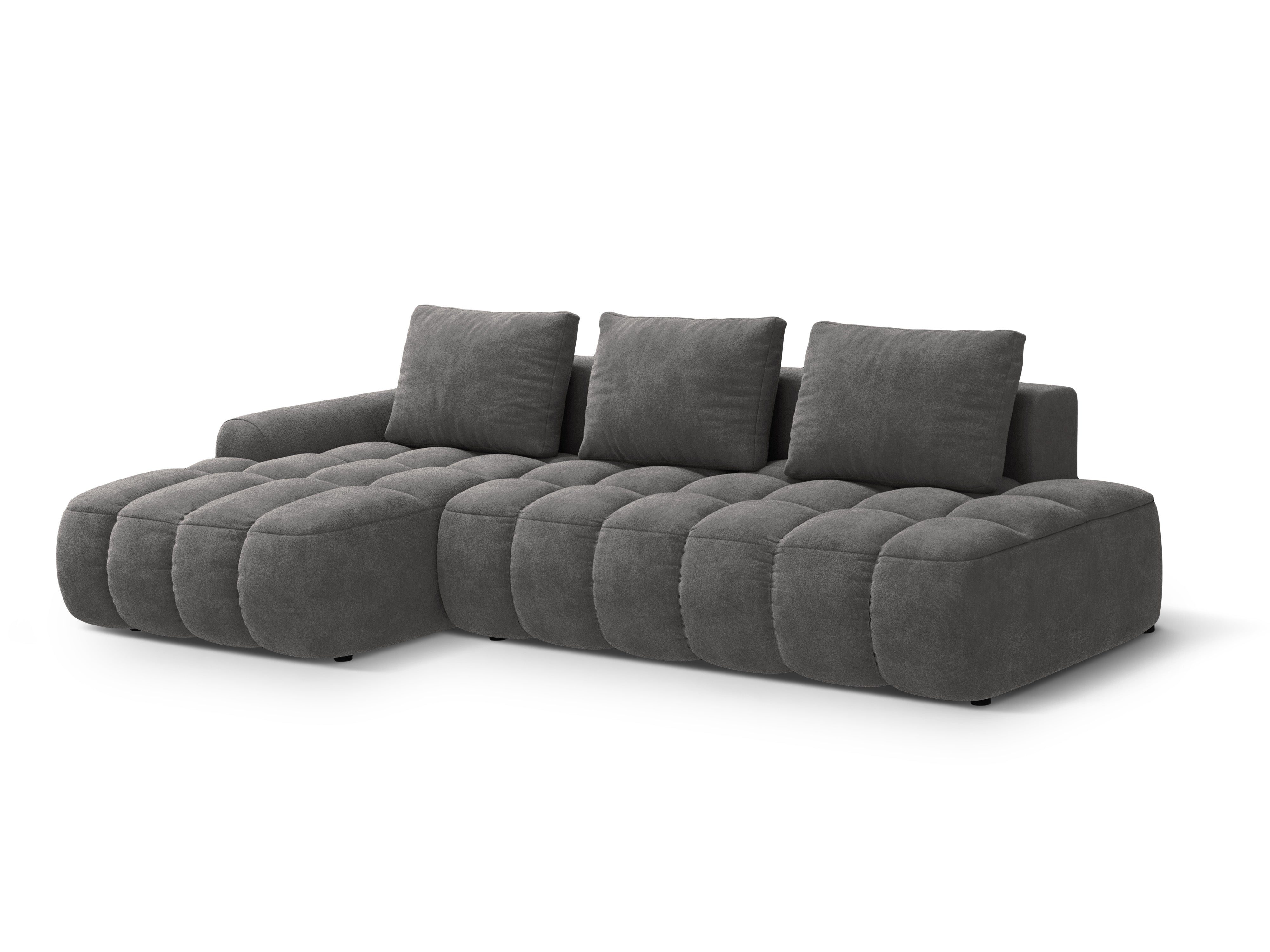 Left-facing velvet corner sofa bed for 3 people LINZ dark gray