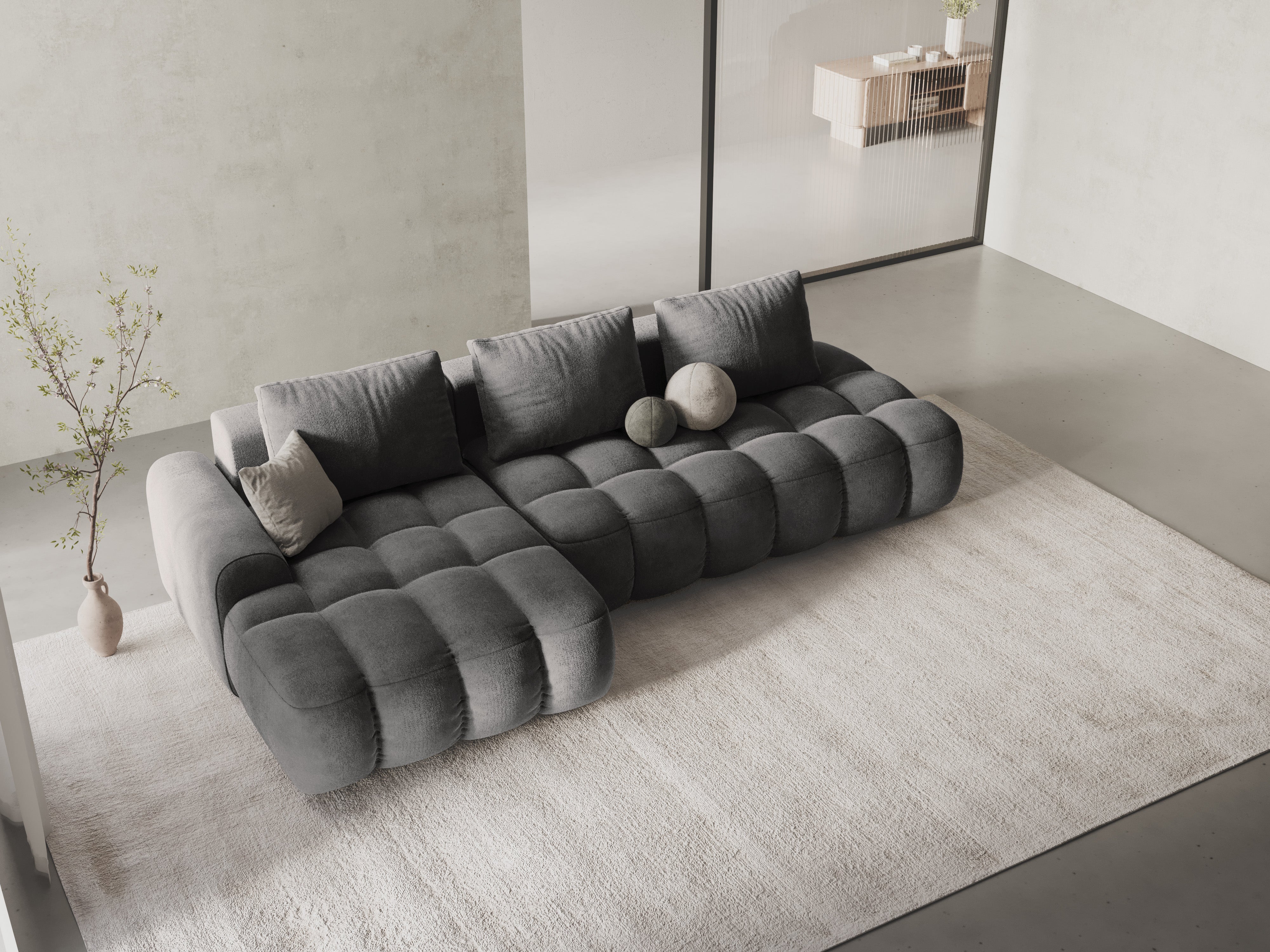 Left-facing velvet corner sofa bed for 3 people LINZ dark gray