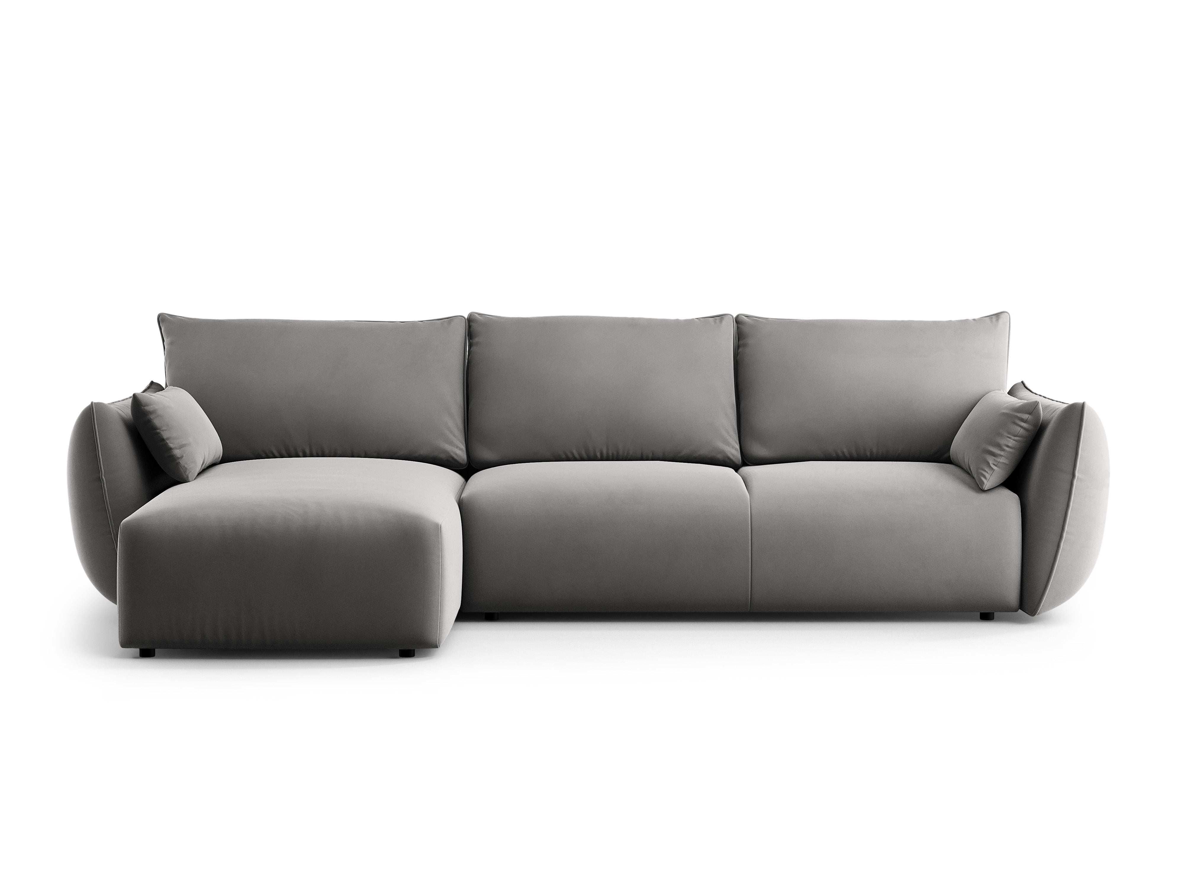 Šedý sametový rohový gauč s funkcí spaní MATERA vlevo