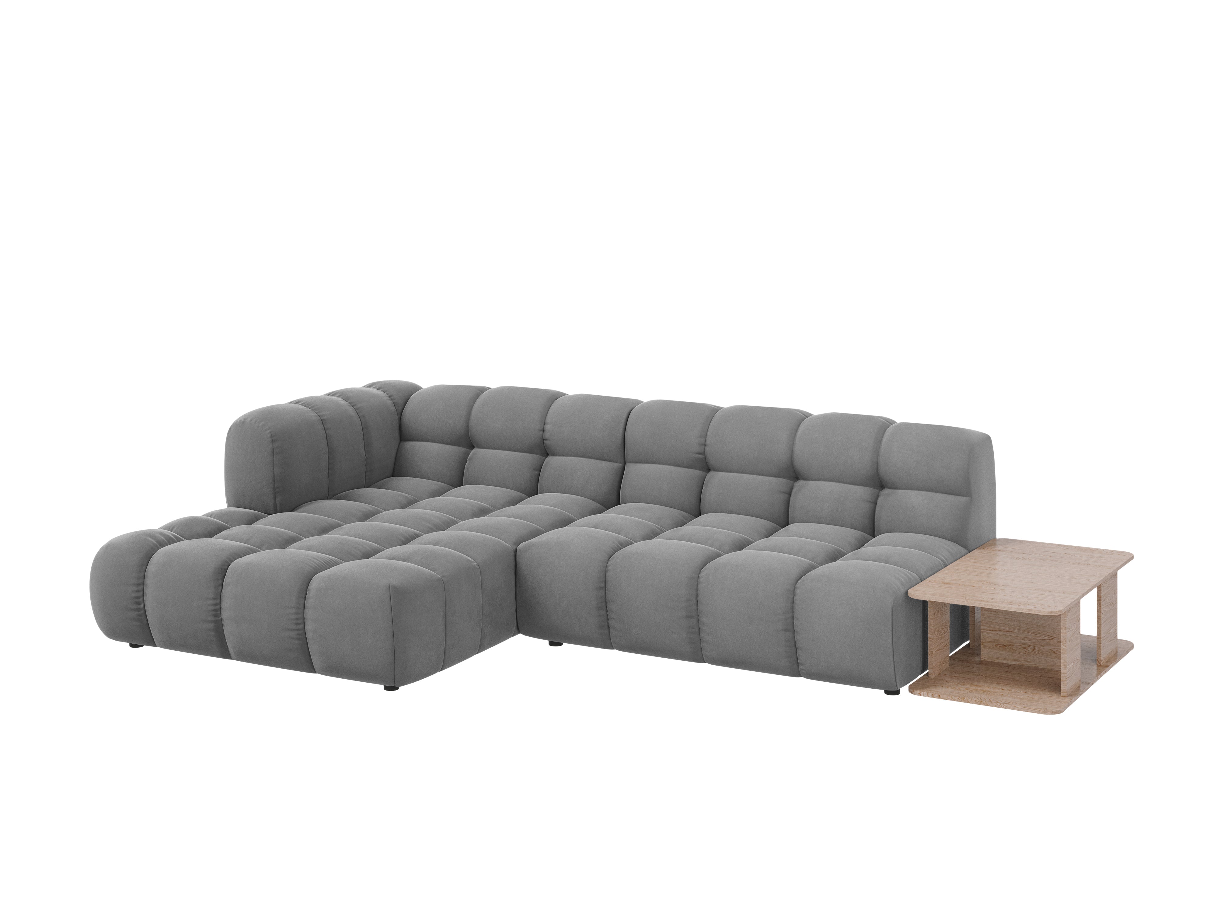Narożnik aksamitny lewostronny 4-osobowy otwarty ze stolikiem SKY jasnoszary Cosmopolitan Design Eye on Design