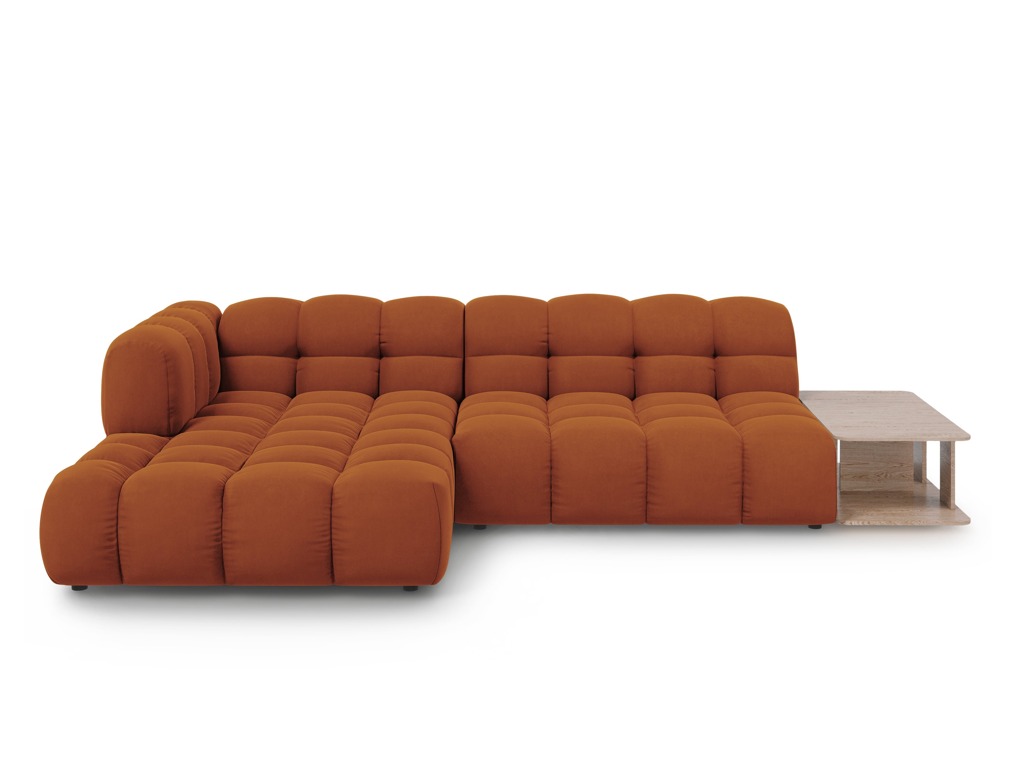 Narożnik aksamitny lewostronny 4-osobowy otwarty ze stolikiem SKY terracotta Cosmopolitan Design Eye on Design