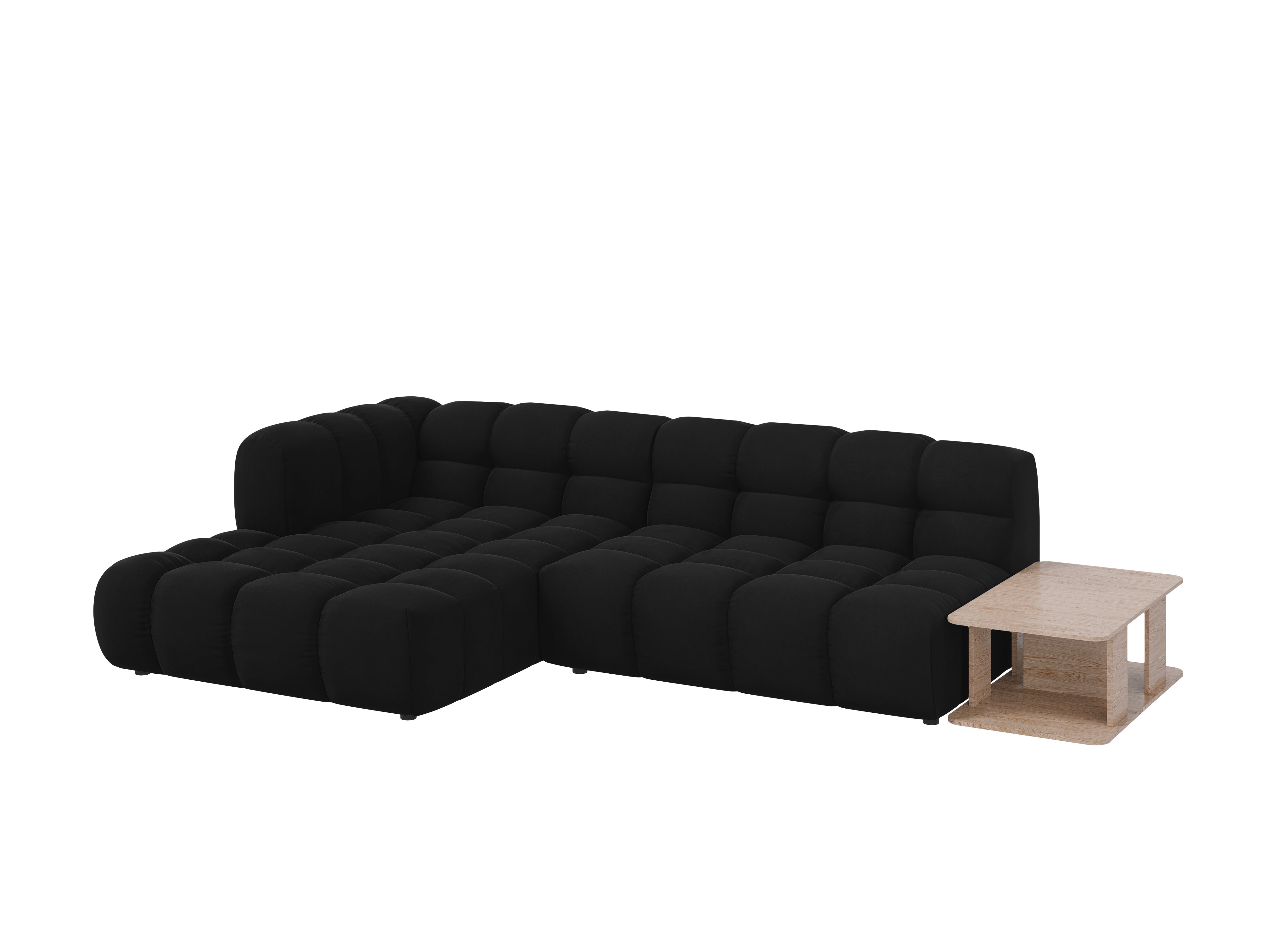 Narożnik aksamitny lewostronny 4-osobowy otwarty ze stolikiem SKY czarny Cosmopolitan Design Eye on Design