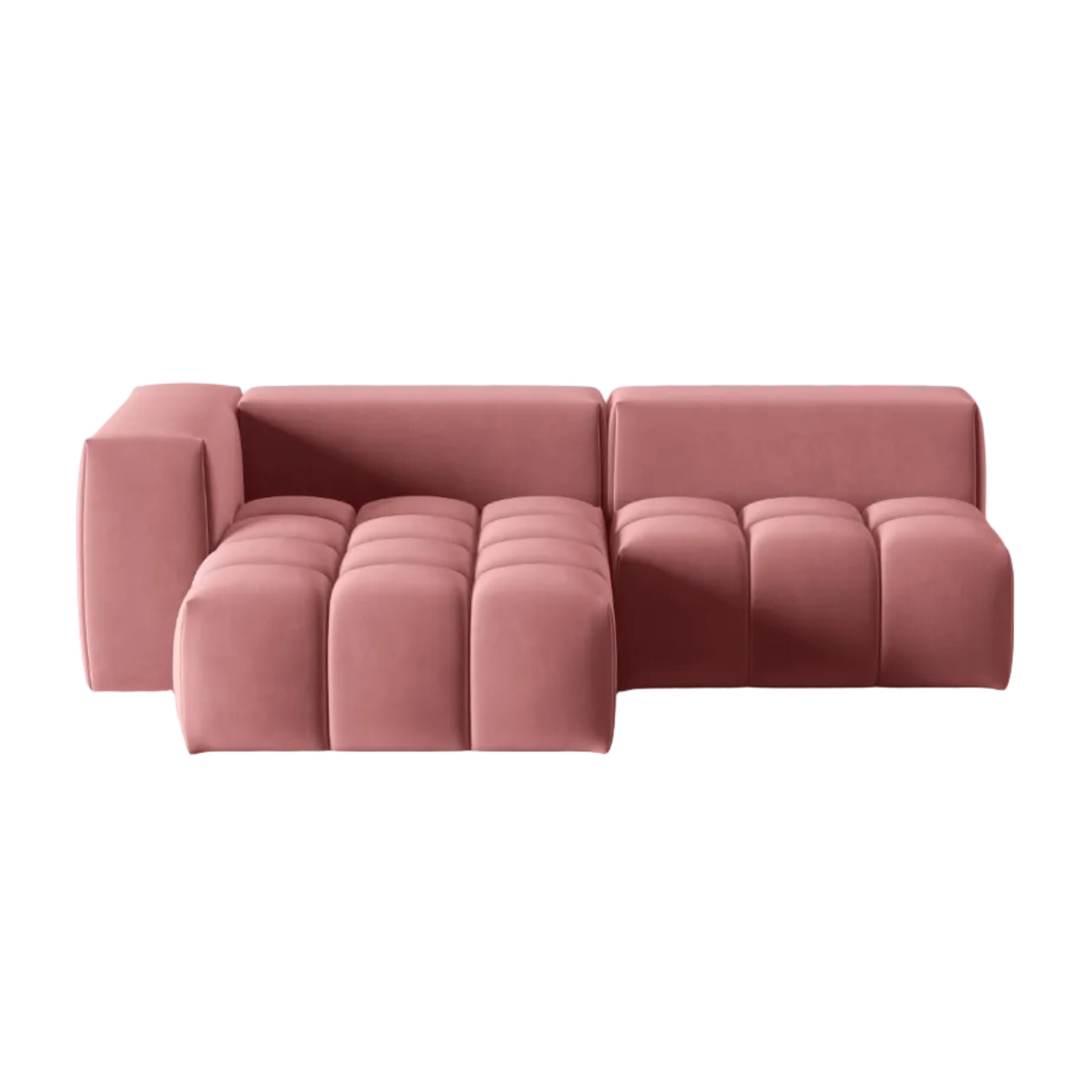 Velvet Corner Sofa for 3 People, Left-Open, VERONA, Flamingo Pink