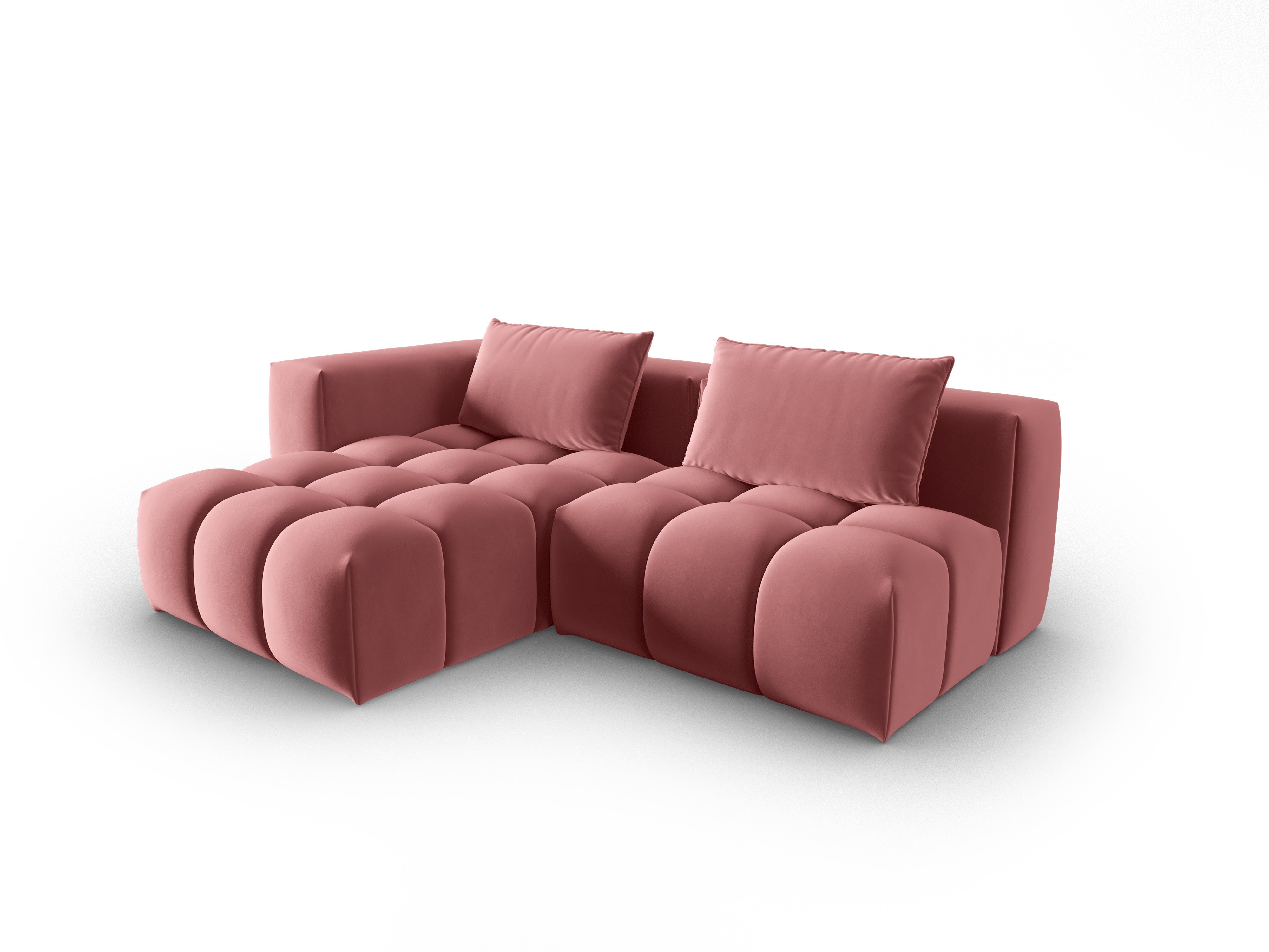 Velvet Corner Sofa for 3 People, Left-Open, VERONA, Flamingo Pink