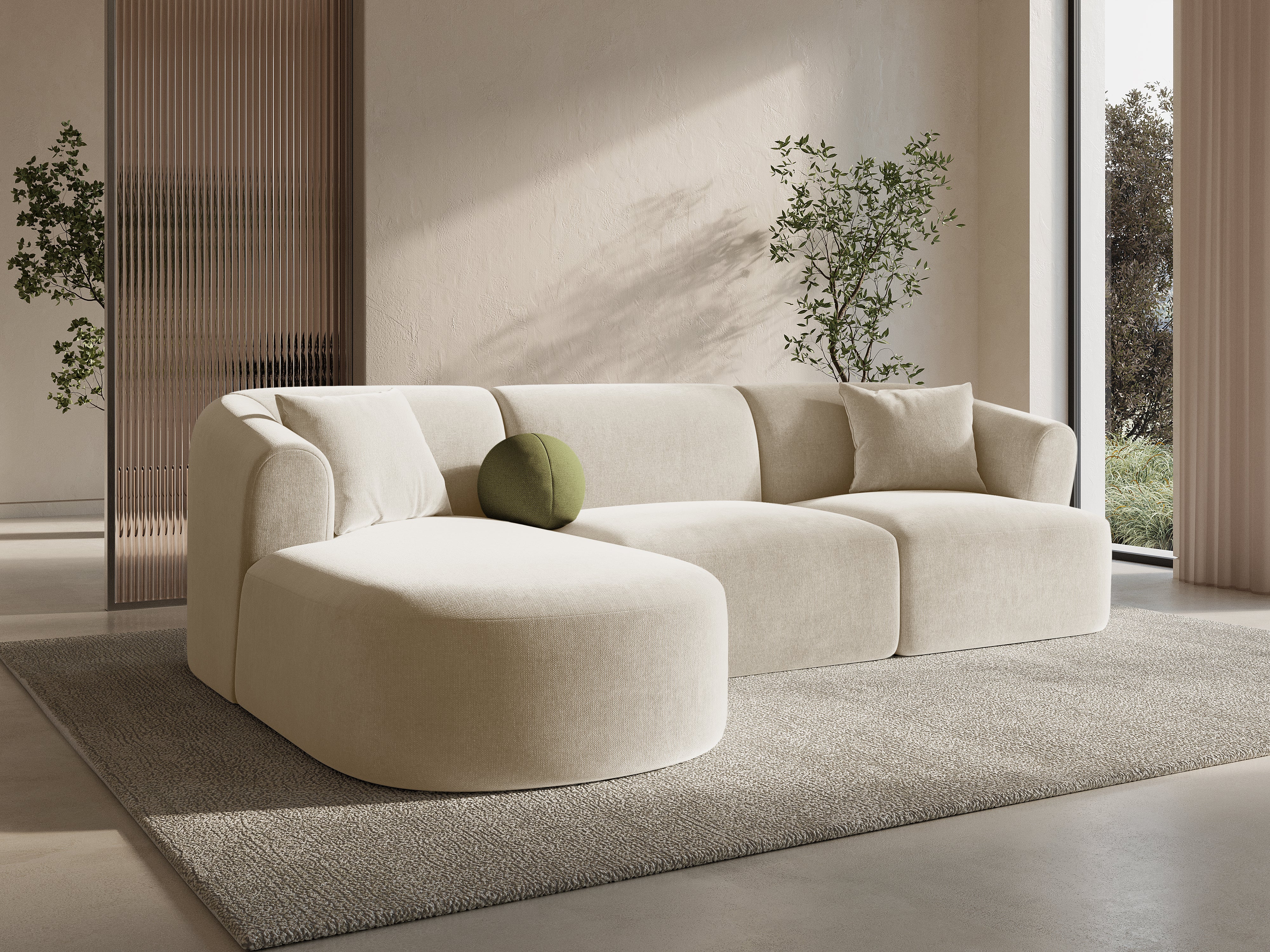 Left-facing velvet corner sofa for 4 people CAMPI light beige