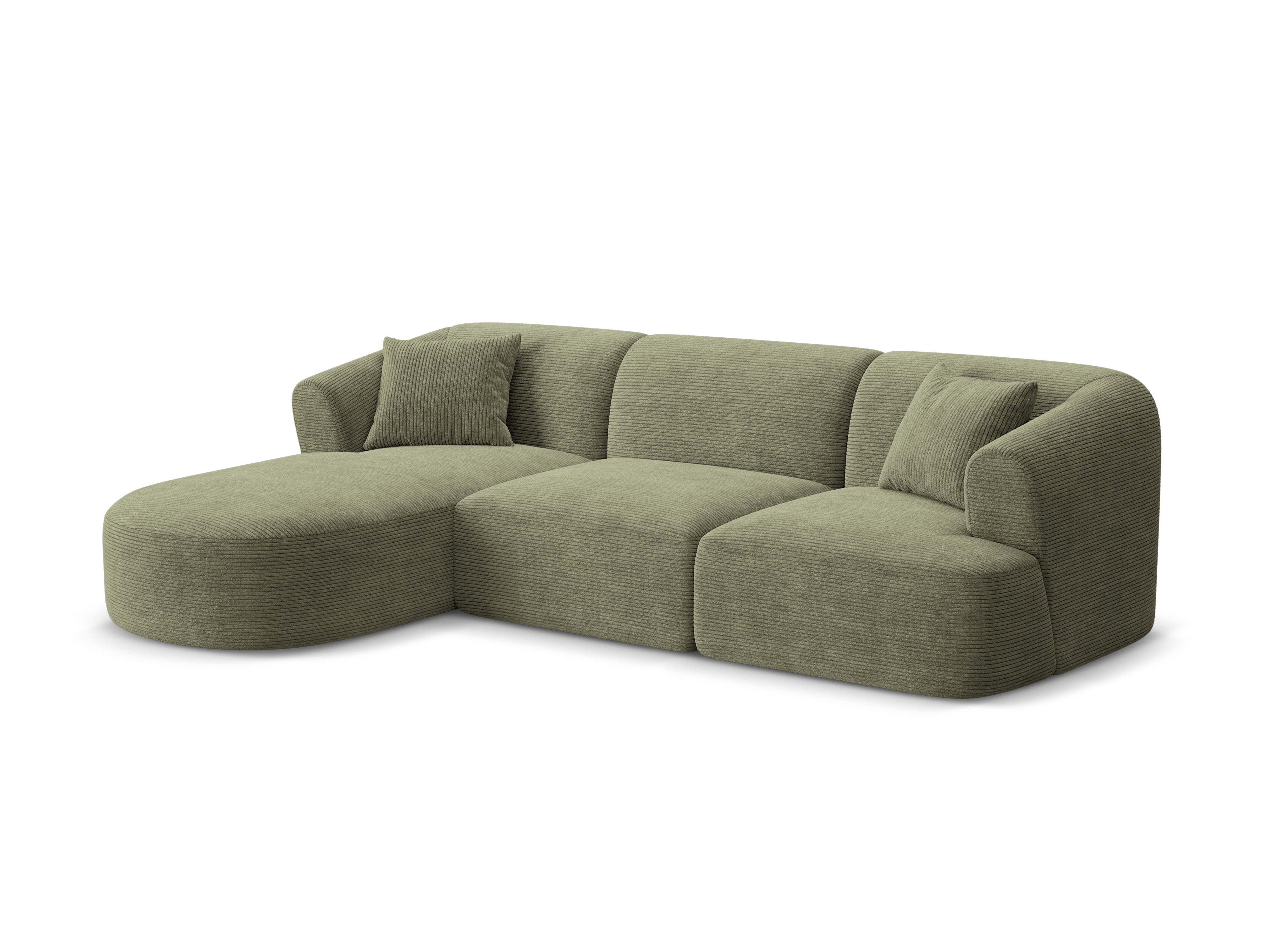 Left-sided 4-seater sofa CAMPI green corduroy