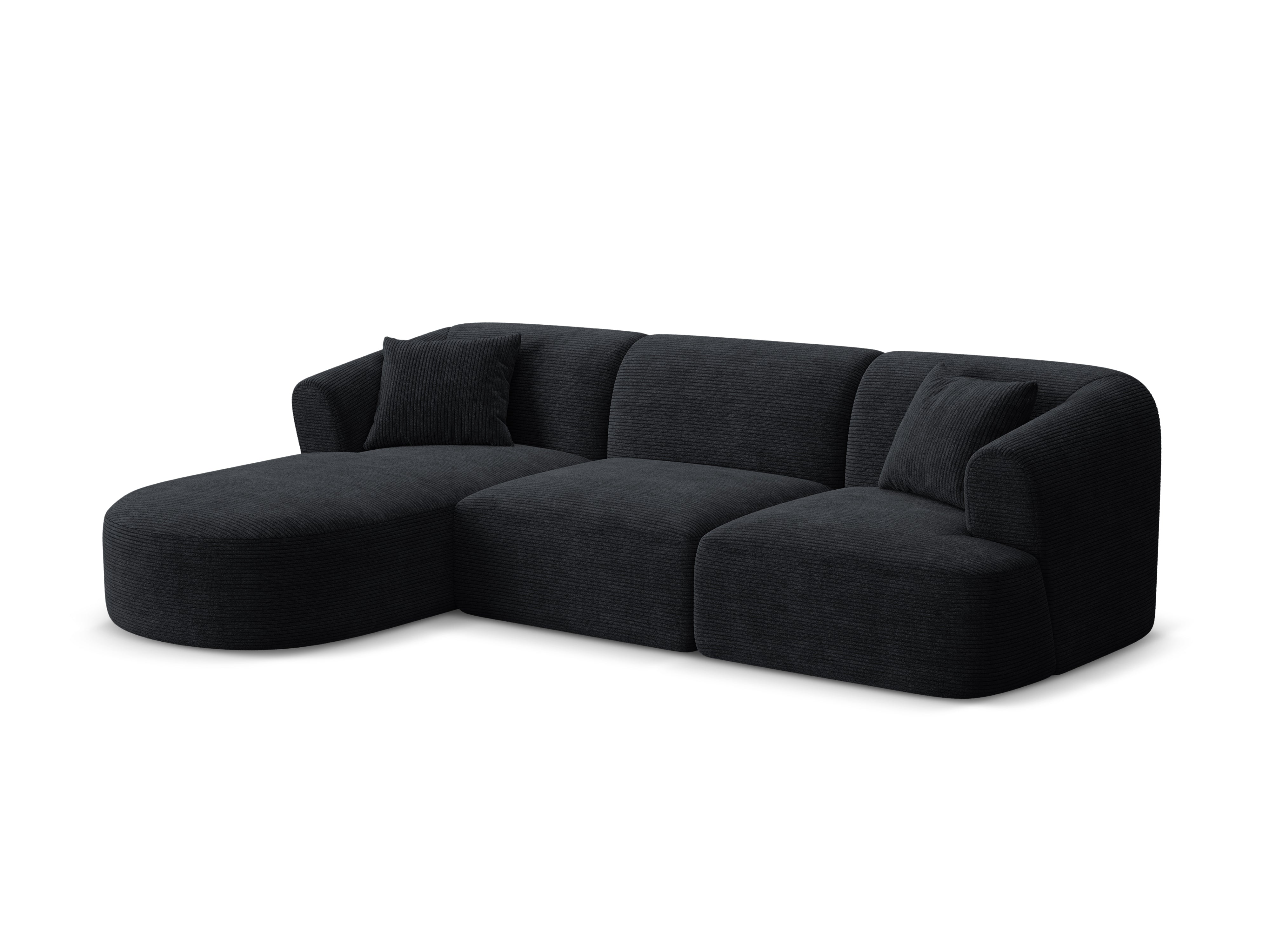 Left-sided 4-seater sofa CAMPI black corduroy