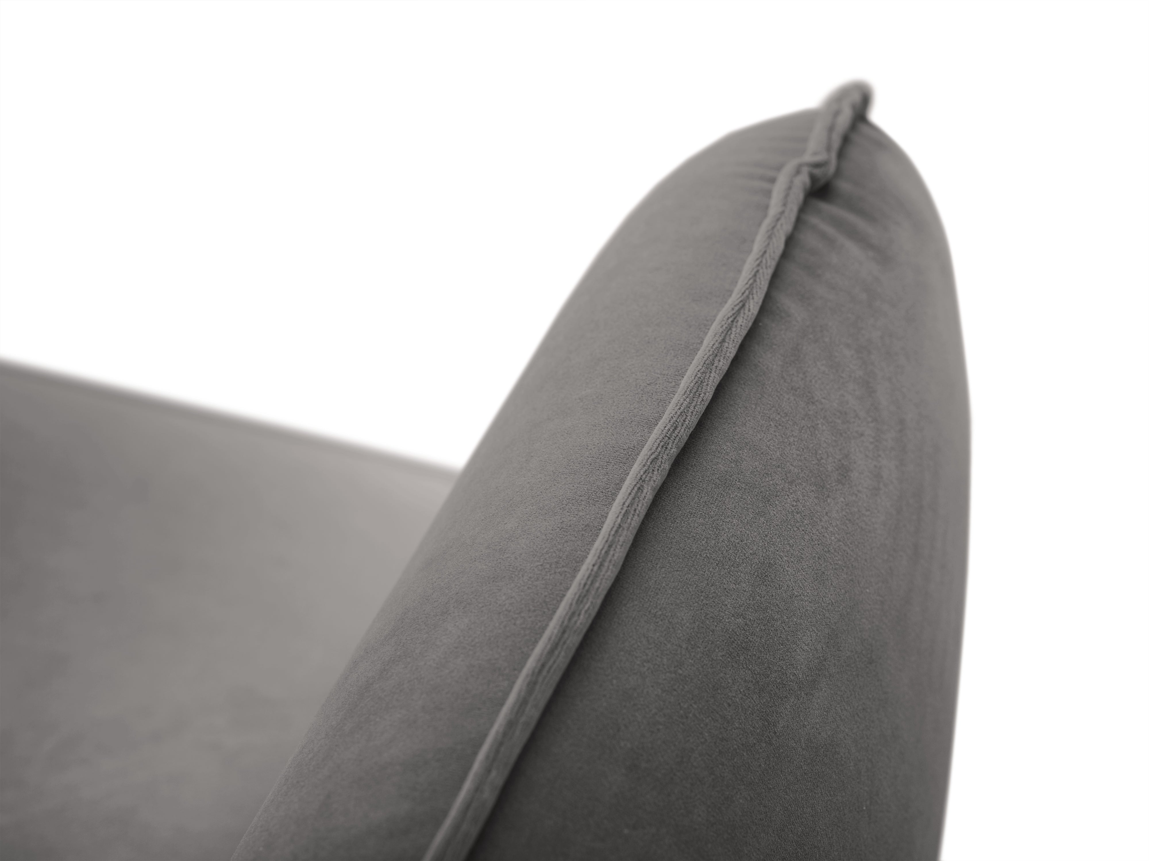 Velvet corner sofa for 6 people, left-facing VIENNA in light gray with a gold base