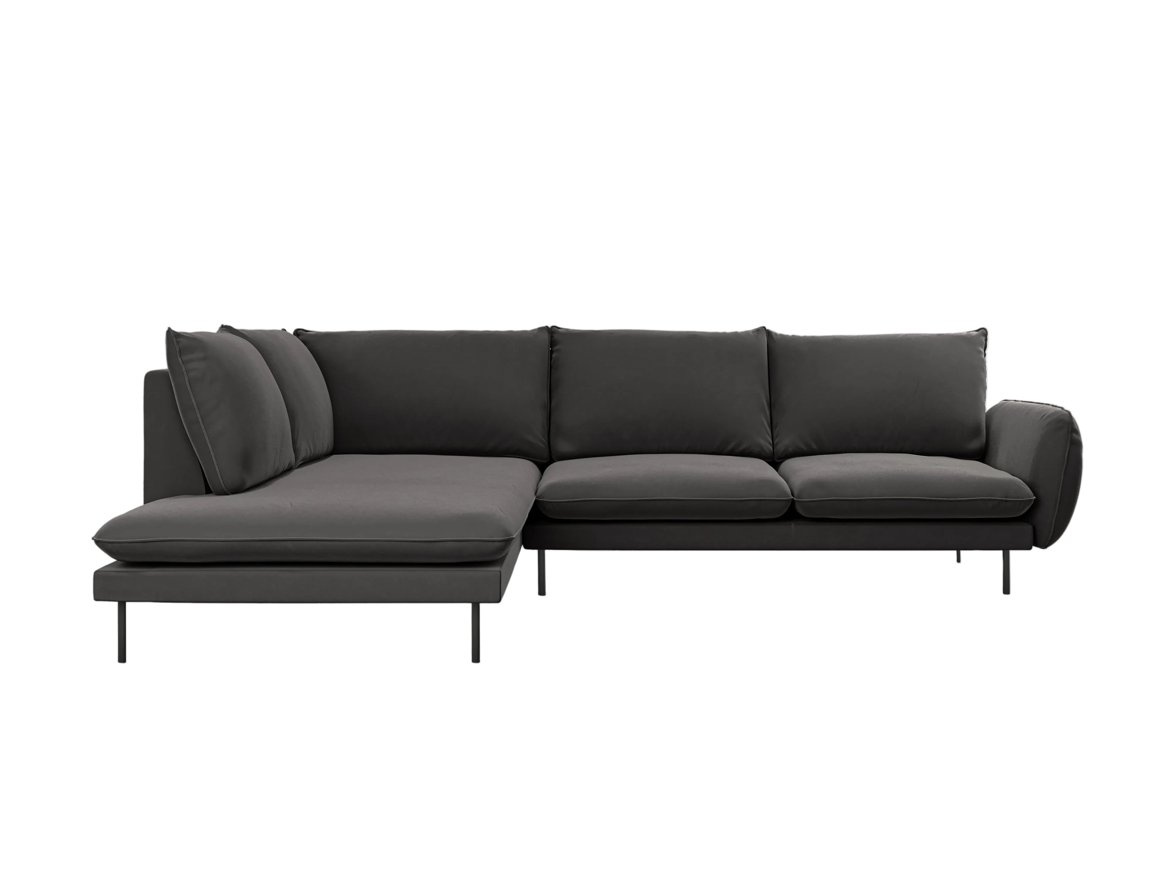 Velvet corner sofa for 6 people, left-facing VIENNA, dark gray with black base