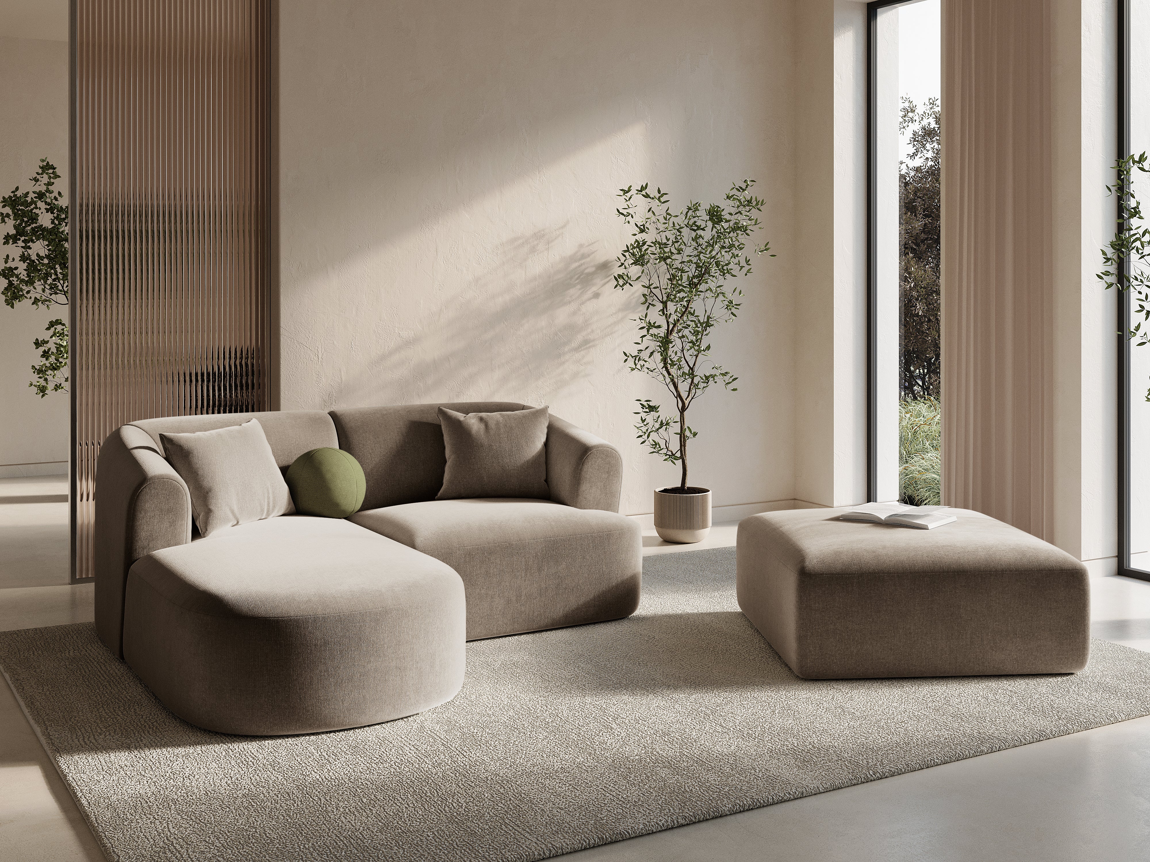 Left-facing velvet corner sofa for 3 people CAMPI dark beige