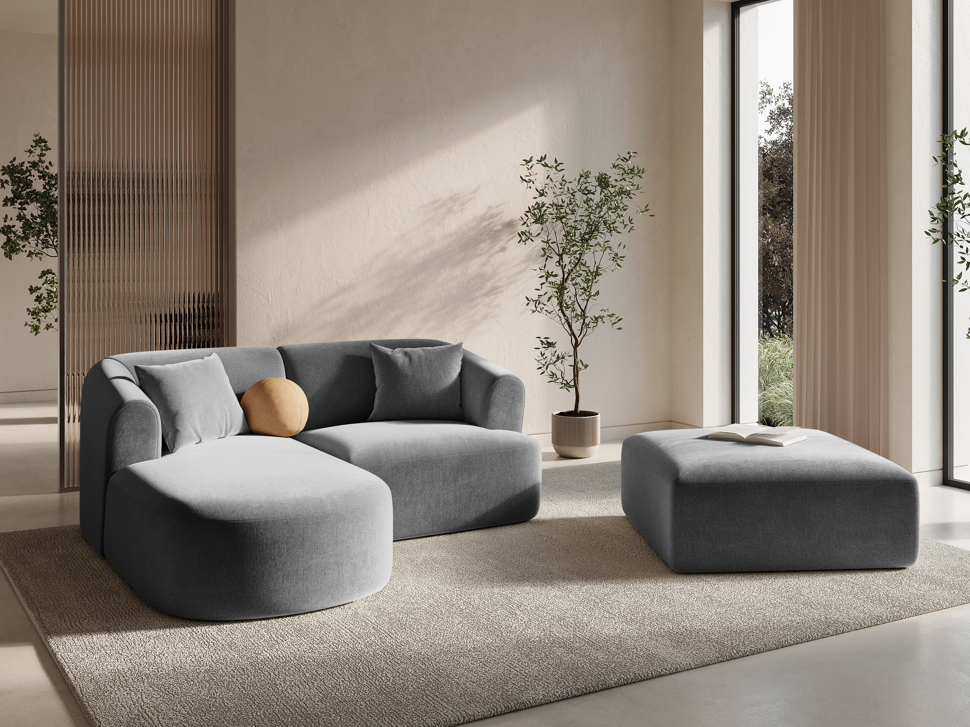 Gray left-facing velvet 3-seater sofa CAMPI