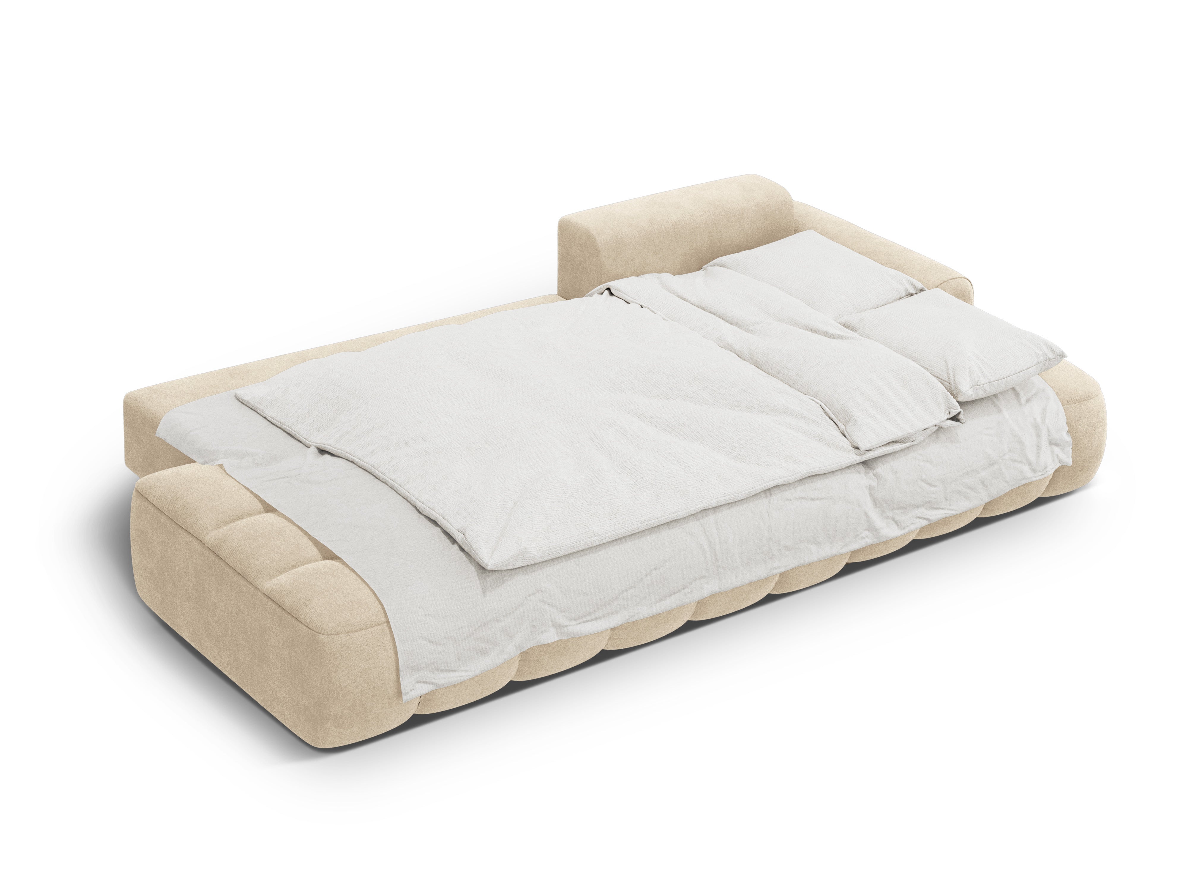 Sametový rohový gauč pravostranný s funkcí spaní pro 3 osoby LINZ světle béžový