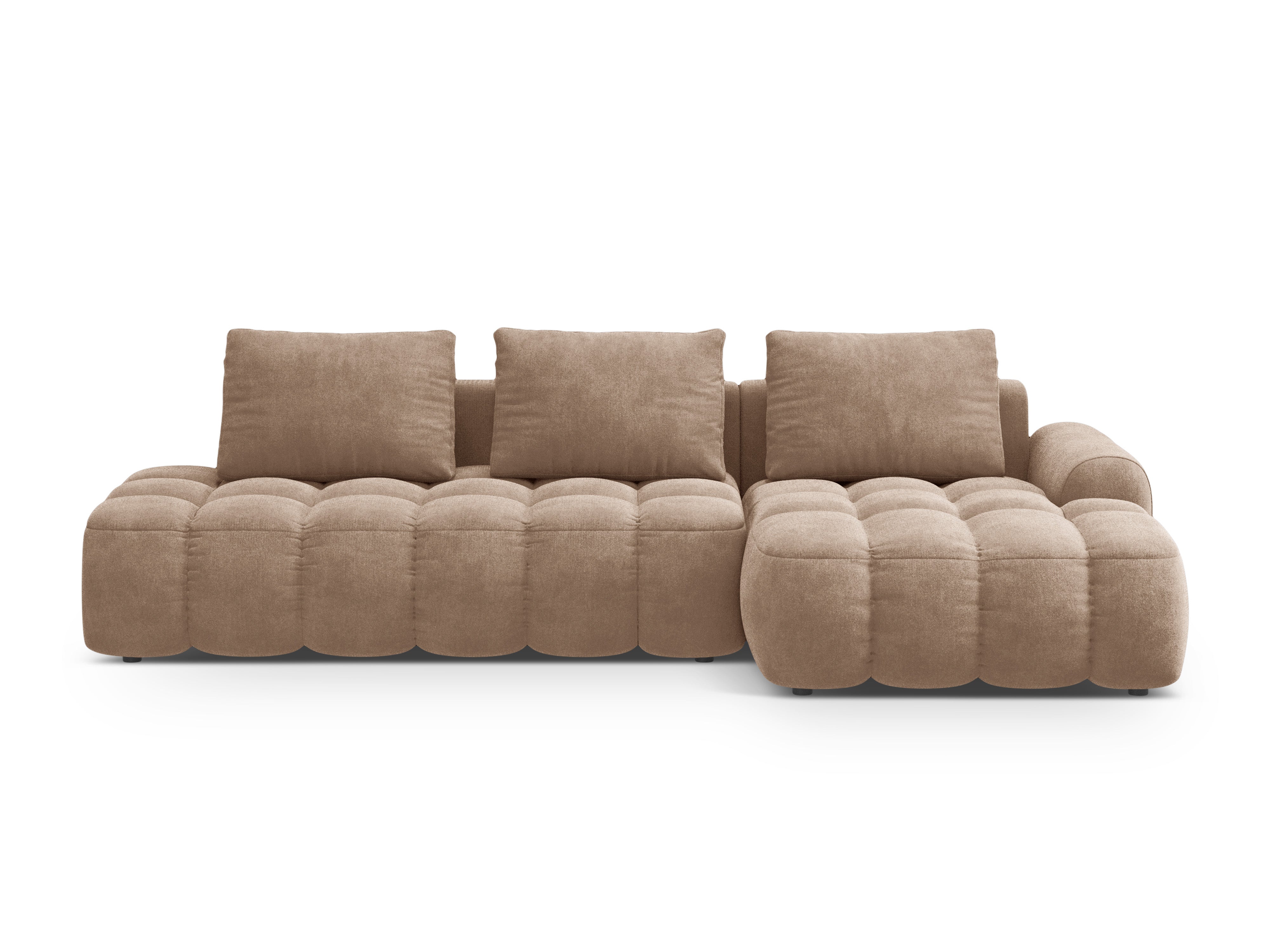 Right-facing velvet corner sofa bed for 3 people LINZ dark beige
