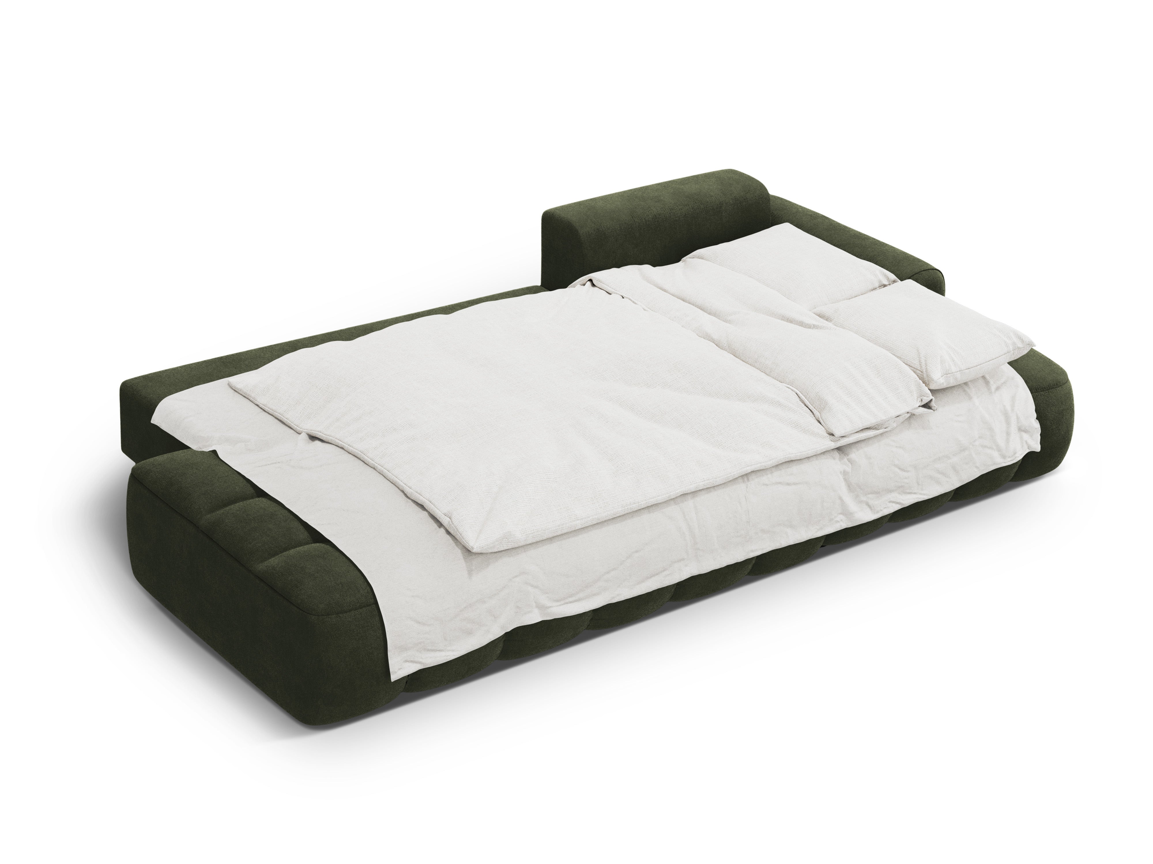 Zelený sametový rohový gauč s funkcí spaní pro 3 osoby LINZ