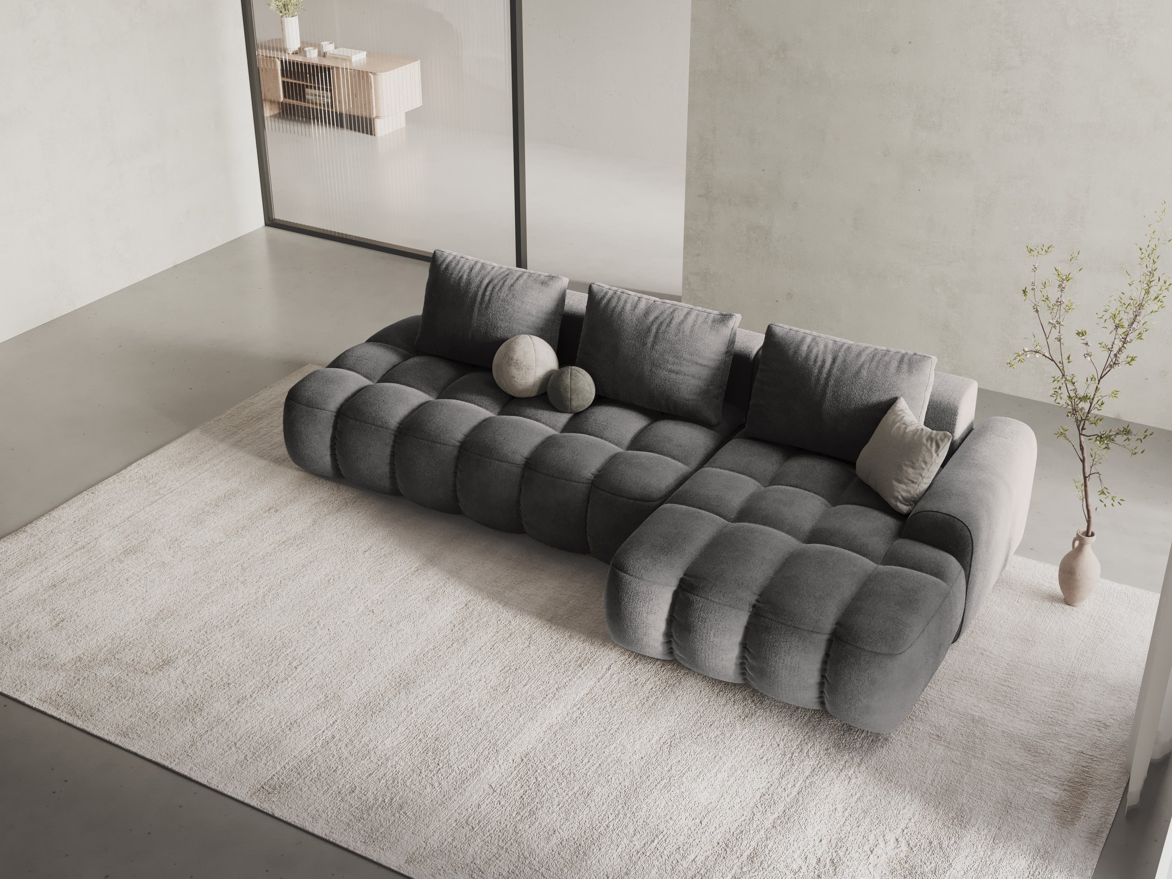 Right-facing velvet corner sofa bed for 3 people LINZ dark gray
