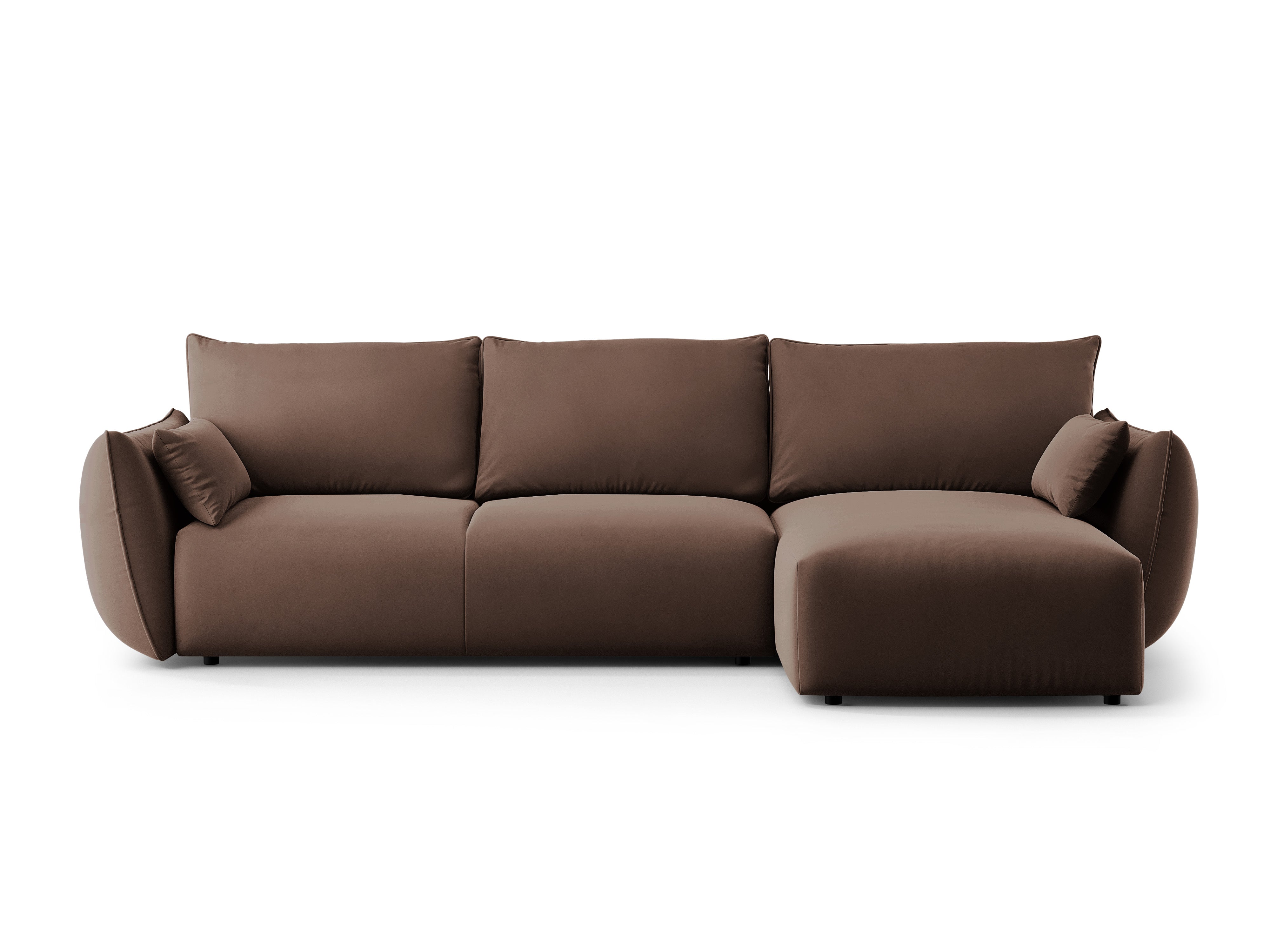 Right-facing velvet corner sofa with sleeping function MATERA chocolate