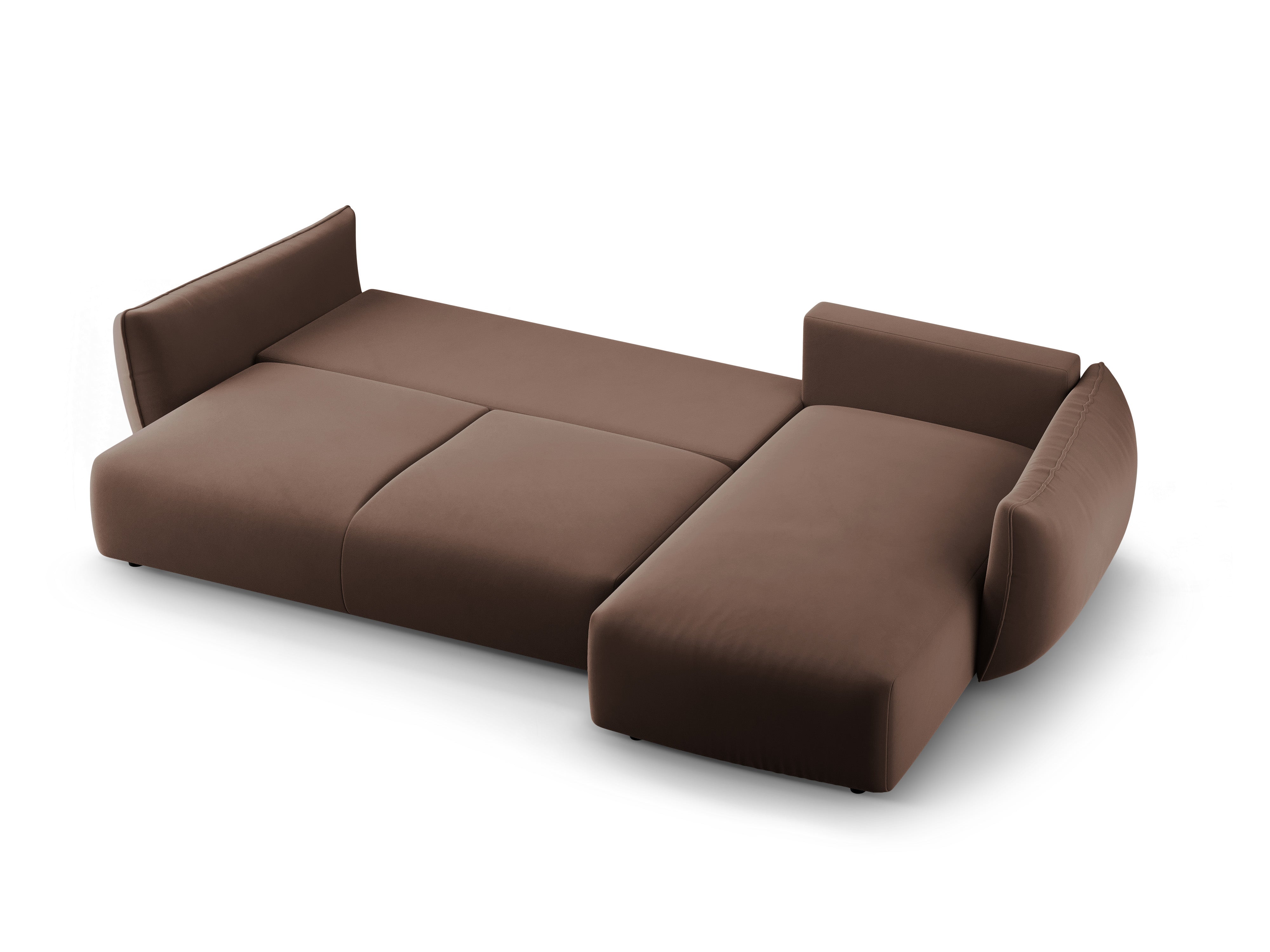 Right-facing velvet corner sofa with sleeping function MATERA chocolate