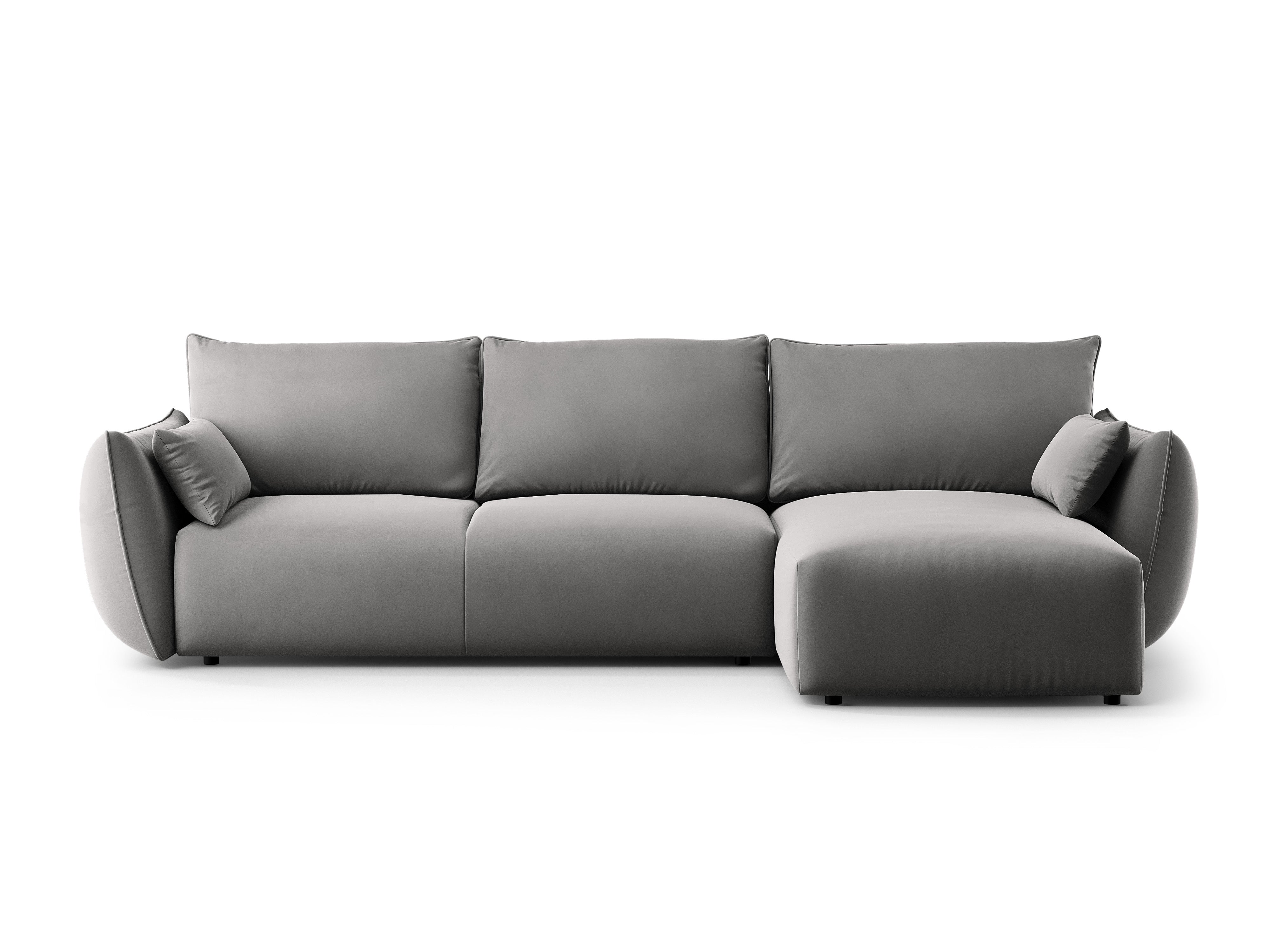 Right-facing velvet corner sofa with sleeping function MATERA gray