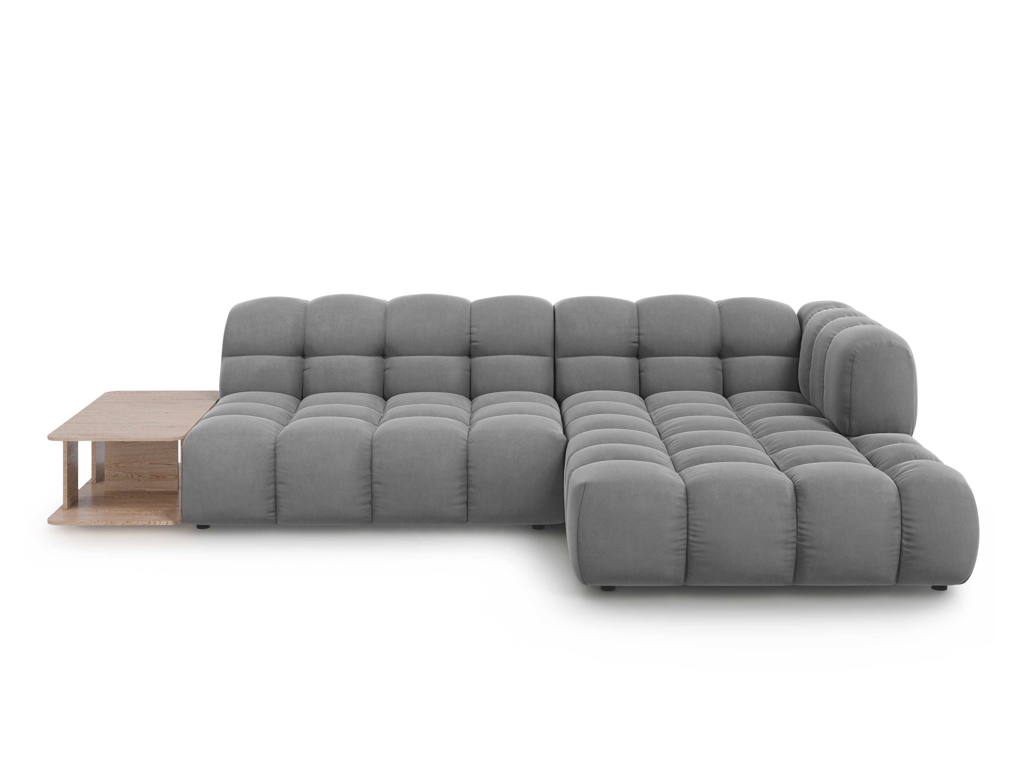 Narożnik aksamitny prawostronny 4-osobowy otwarty ze stolikiem SKY jasnoszary Cosmopolitan Design Eye on Design
