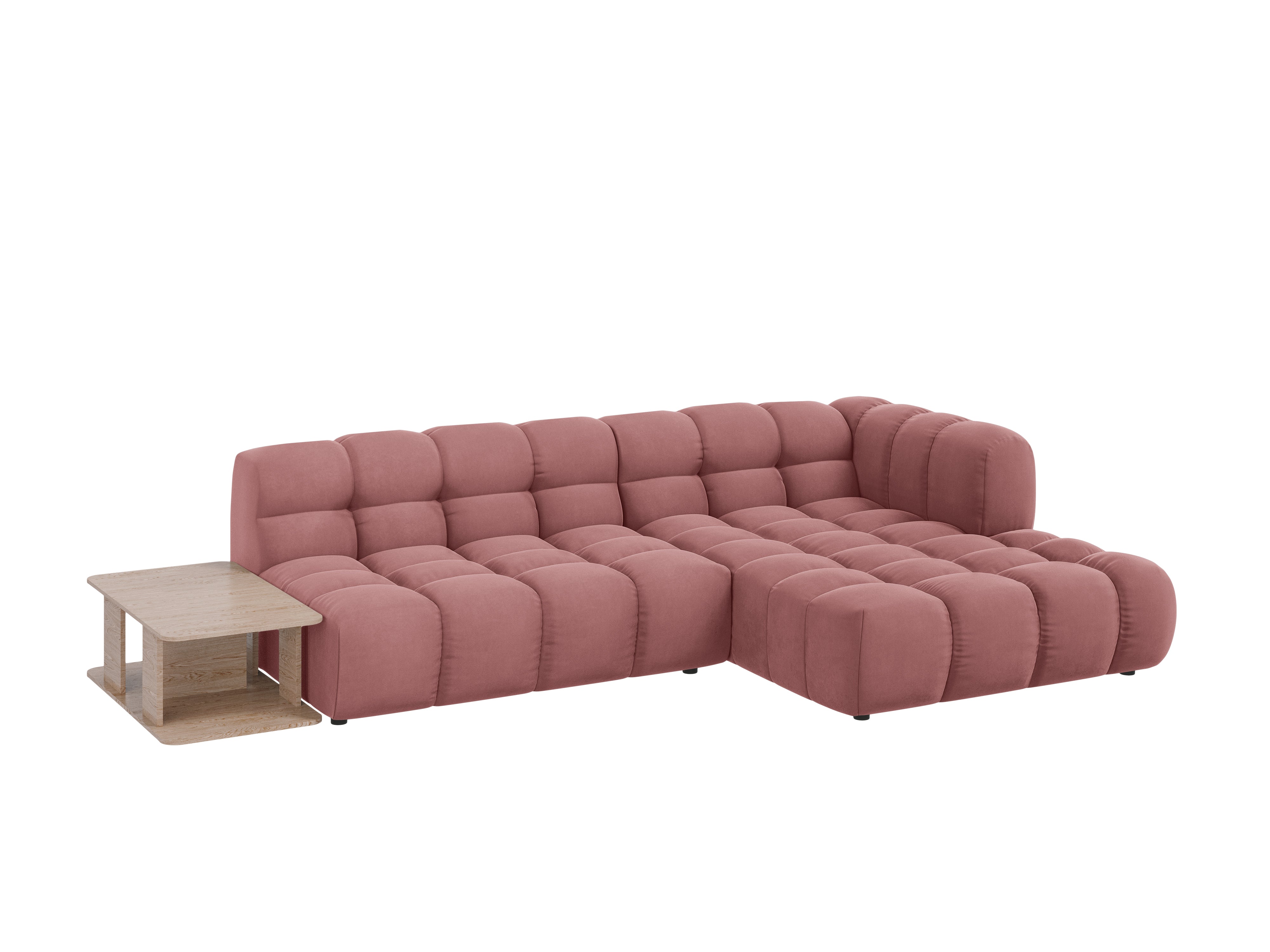 Narożnik aksamitny prawostronny 4-osobowy otwarty ze stolikiem SKY łososiowy Cosmopolitan Design Eye on Design