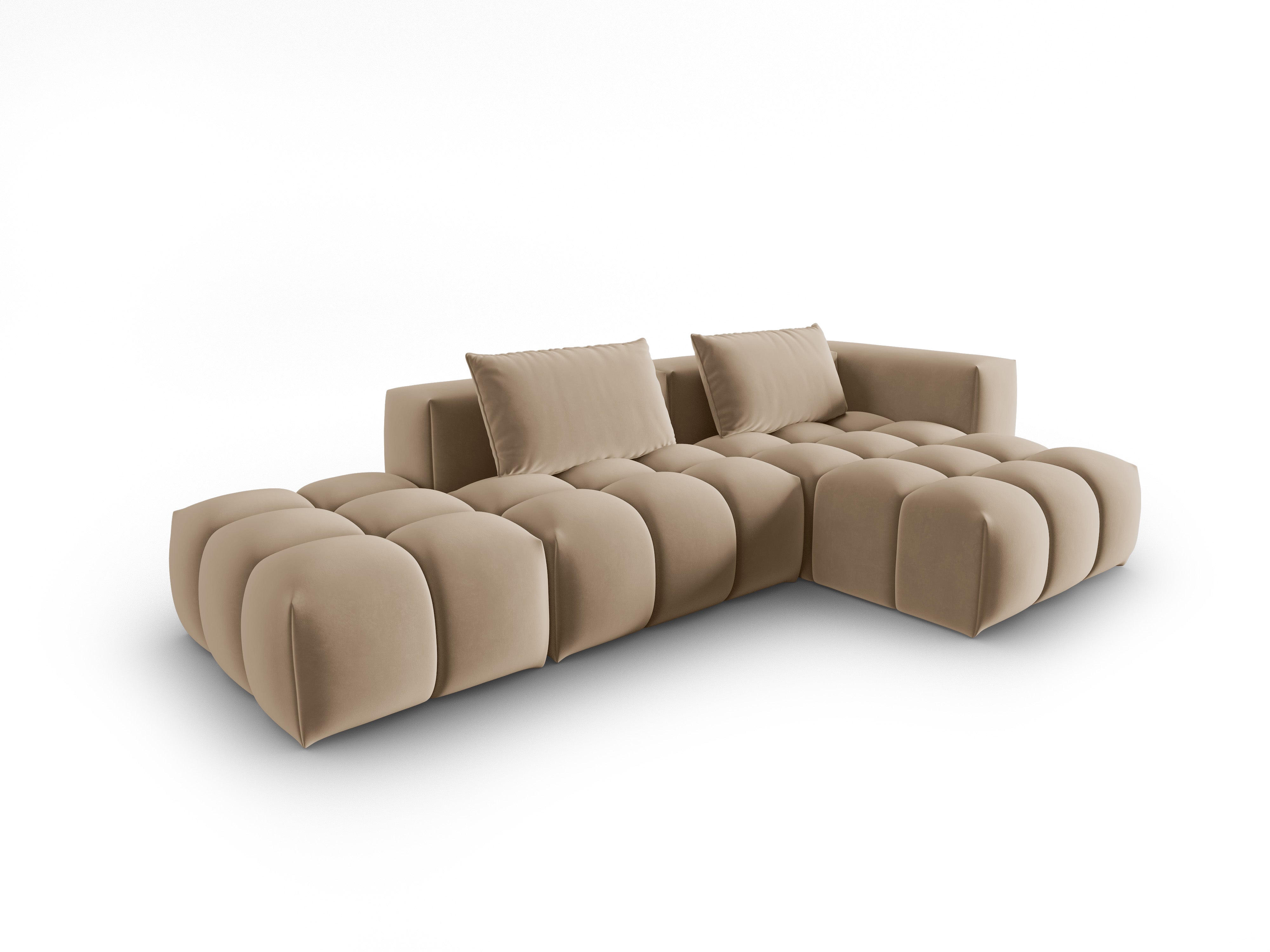 Narożnik aksamitny 4-osobowy prawostronny otwarty VERONA piaskowy – Cosmopolitan Design