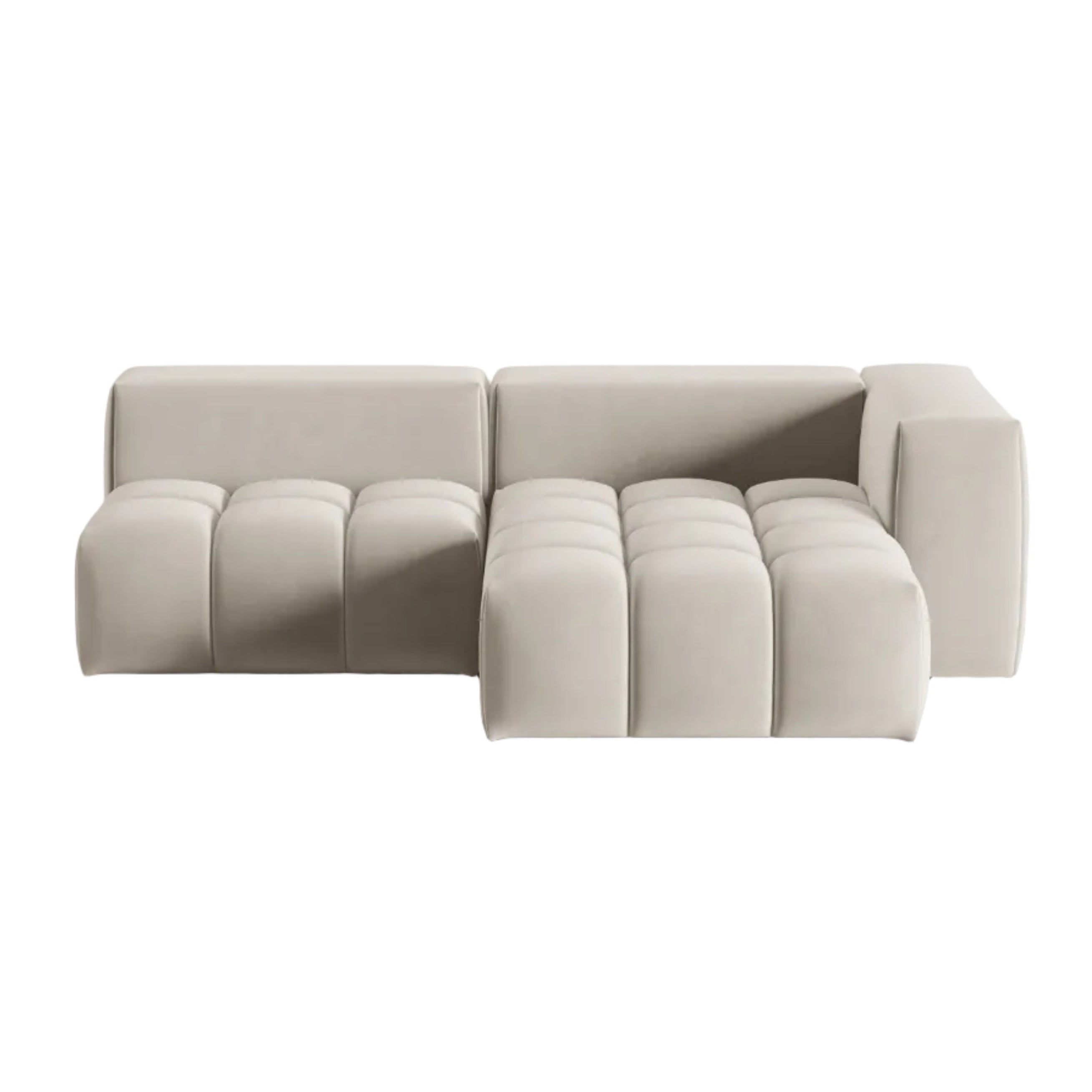 Velvet Corner Sofa for 3 People Right-Hand Open VERONA Ecru
